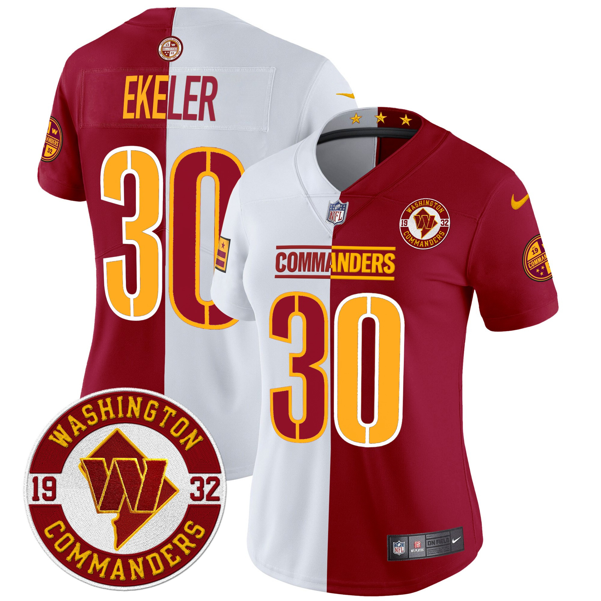 Austin Ekeler Women's Washington Commanders 2024 Vapor Limited Half Jersey - All Stitched
