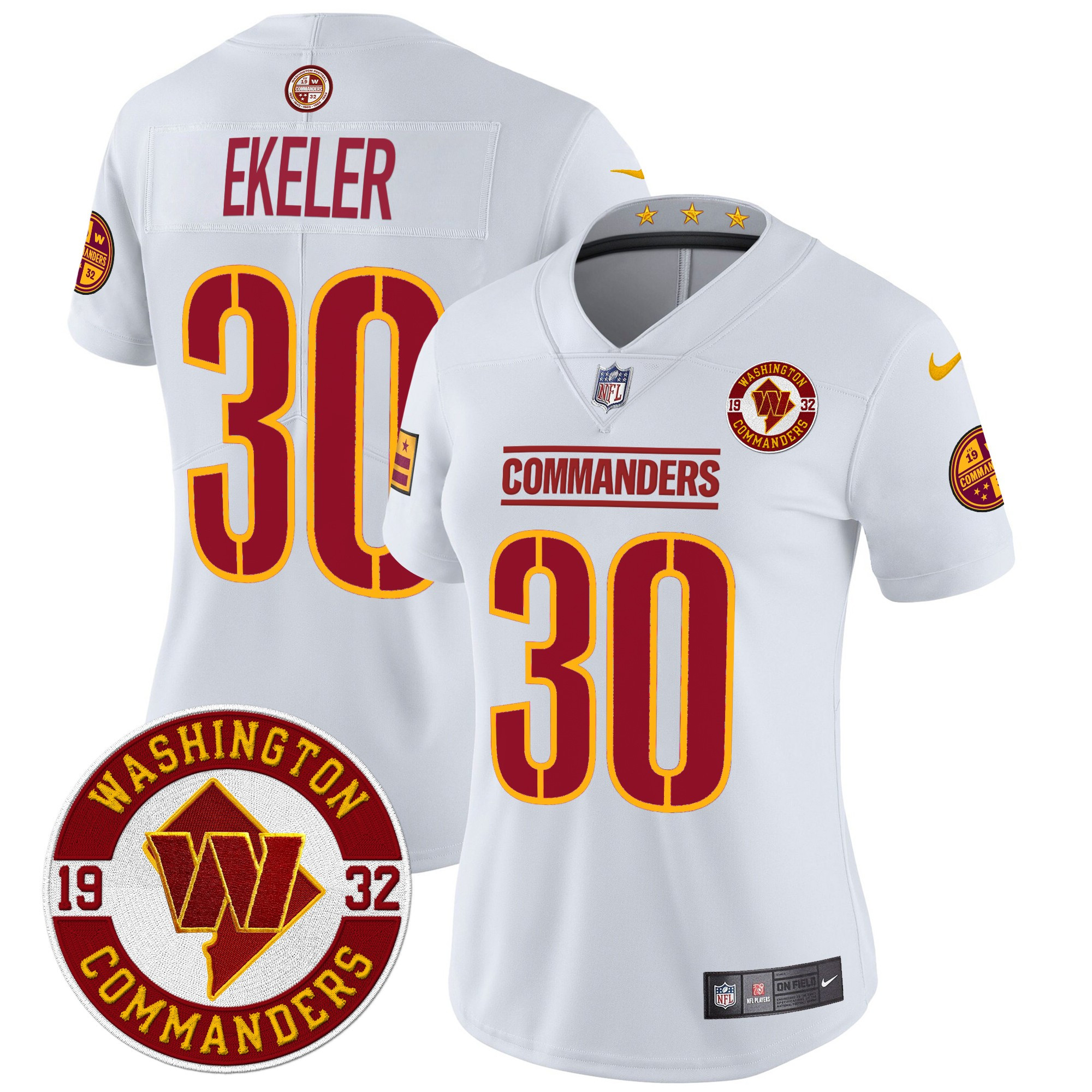 Austin Ekeler Women's Washington Commanders 2024 Vapor Limited White Jersey - All Stitched