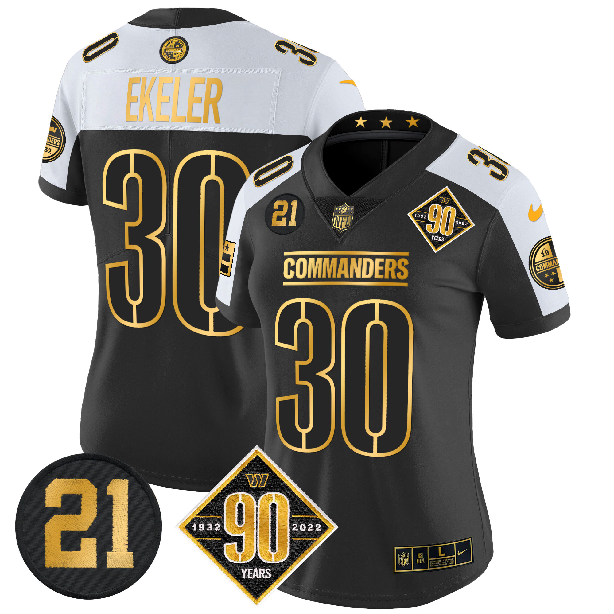 Austin Ekeler Women's Washington Commanders 90th & Sean Taylor Patch Gold Vapor Limited Alternate Jersey - All Stitched