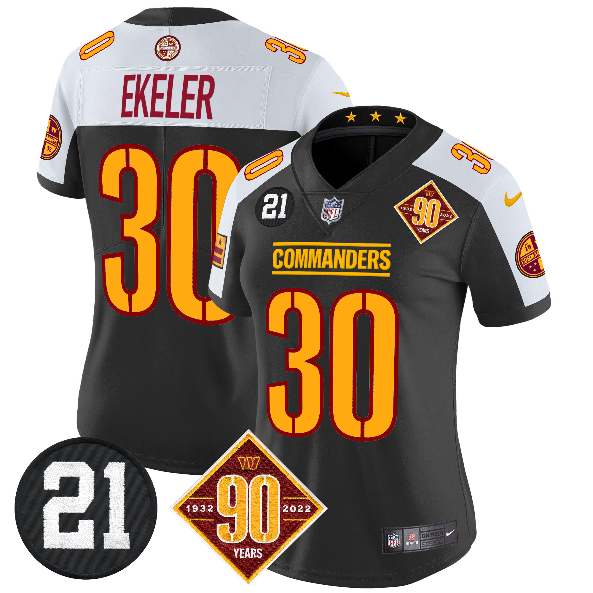 Austin Ekeler Women's Washington Commanders 90th & Sean Taylor Patch Vapor Limited Black Alternate Jersey - All Stitched