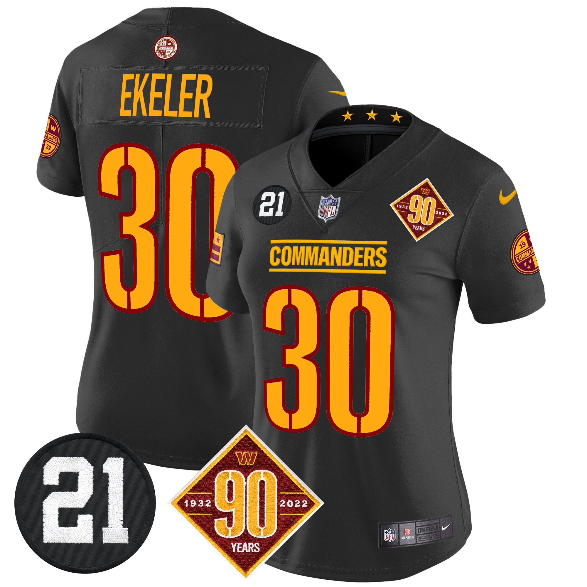 Austin Ekeler Women's Washington Commanders 90th & Sean Taylor Patch Vapor Limited Black Jersey - All Stitched
