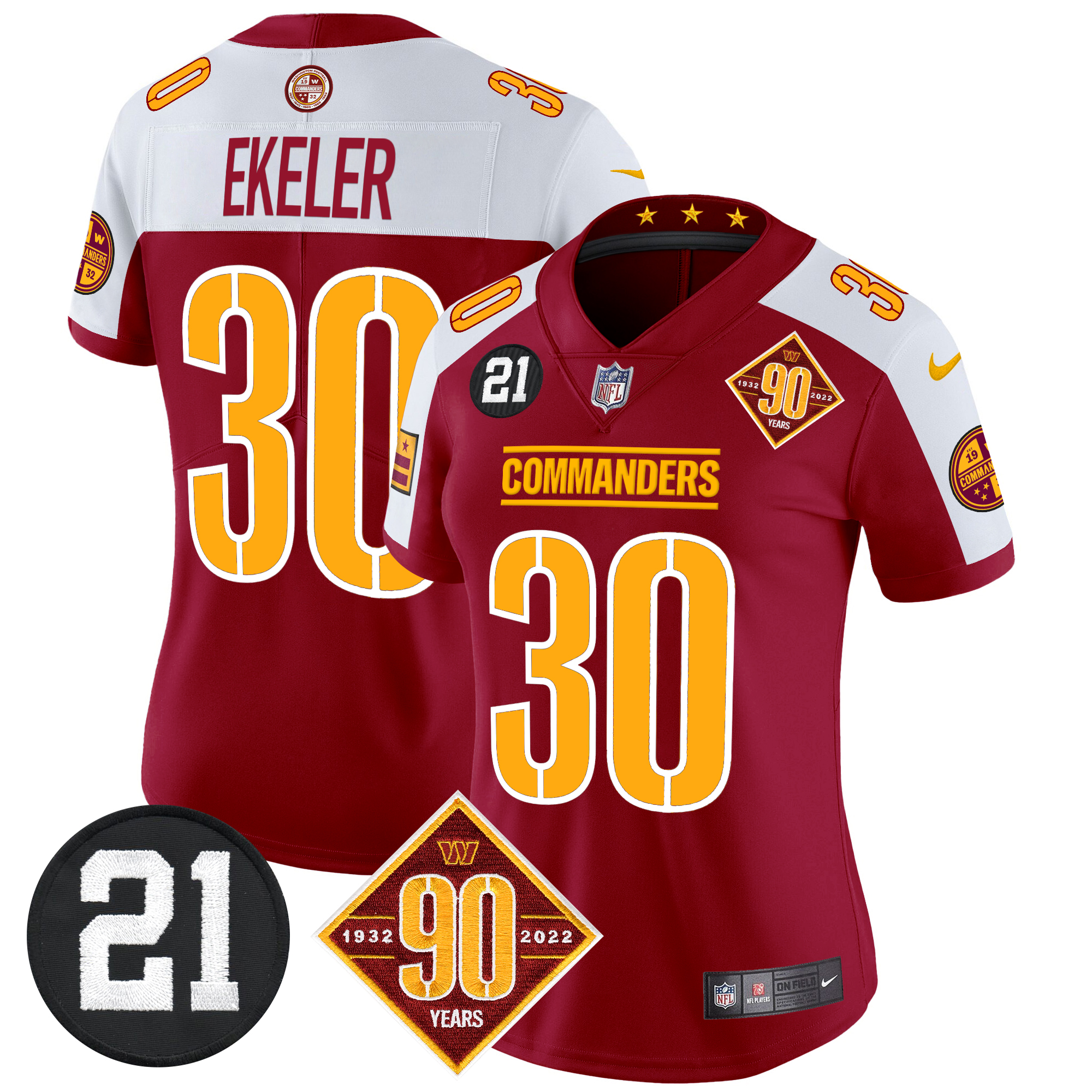 Austin Ekeler Women's Washington Commanders 90th & Sean Taylor Patch Vapor Limited Burgundy Alternate Jersey - All Stitched
