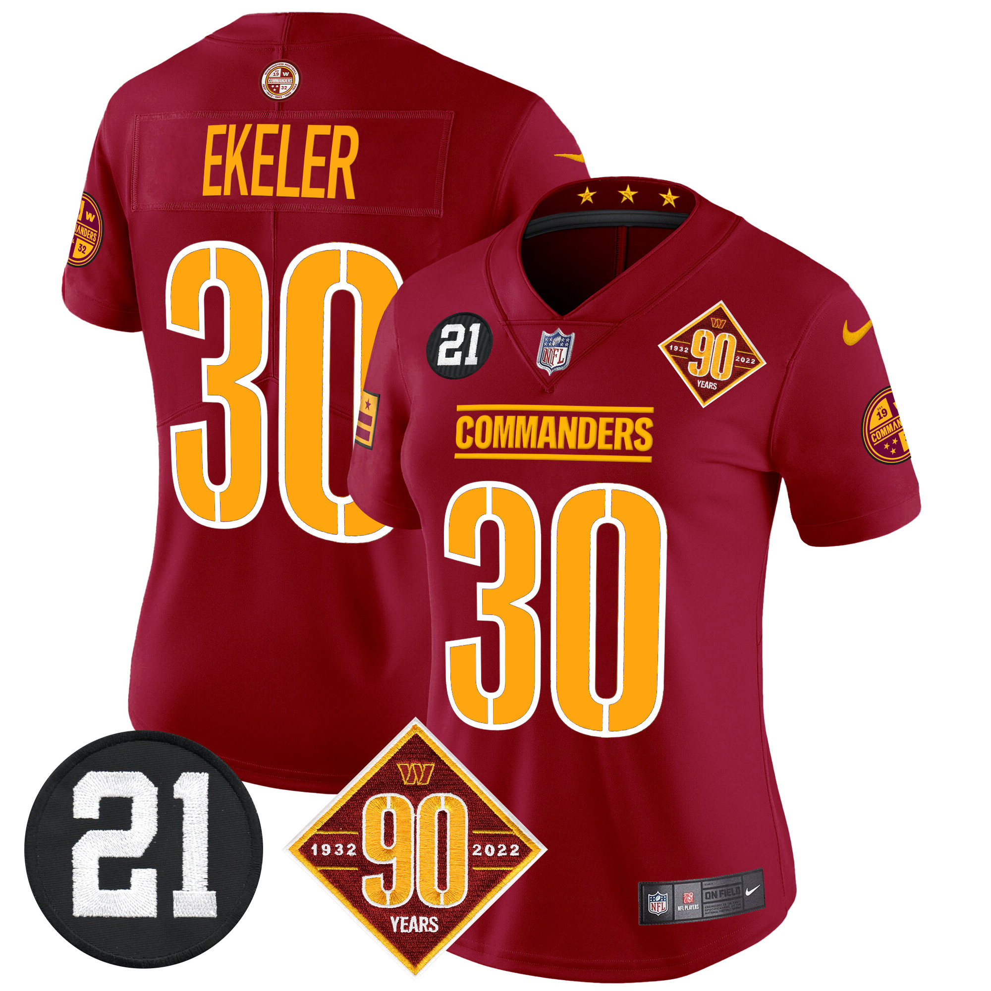 Austin Ekeler Women's Washington Commanders 90th & Sean Taylor Patch Vapor Limited Burgundy Jersey - All Stitched