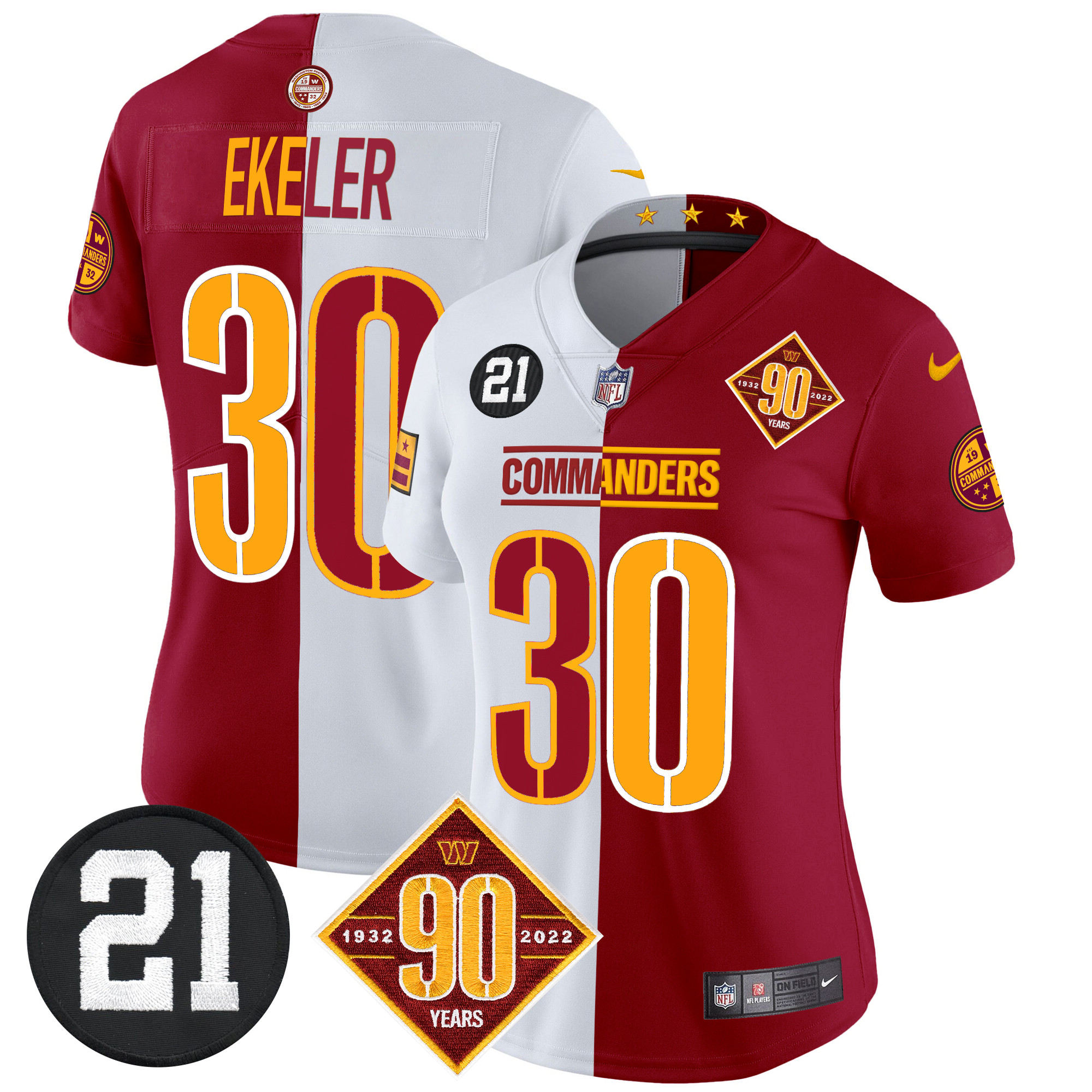 Austin Ekeler Women's Washington Commanders 90th & Sean Taylor Patch Vapor Limited Half Jersey - All Stitched