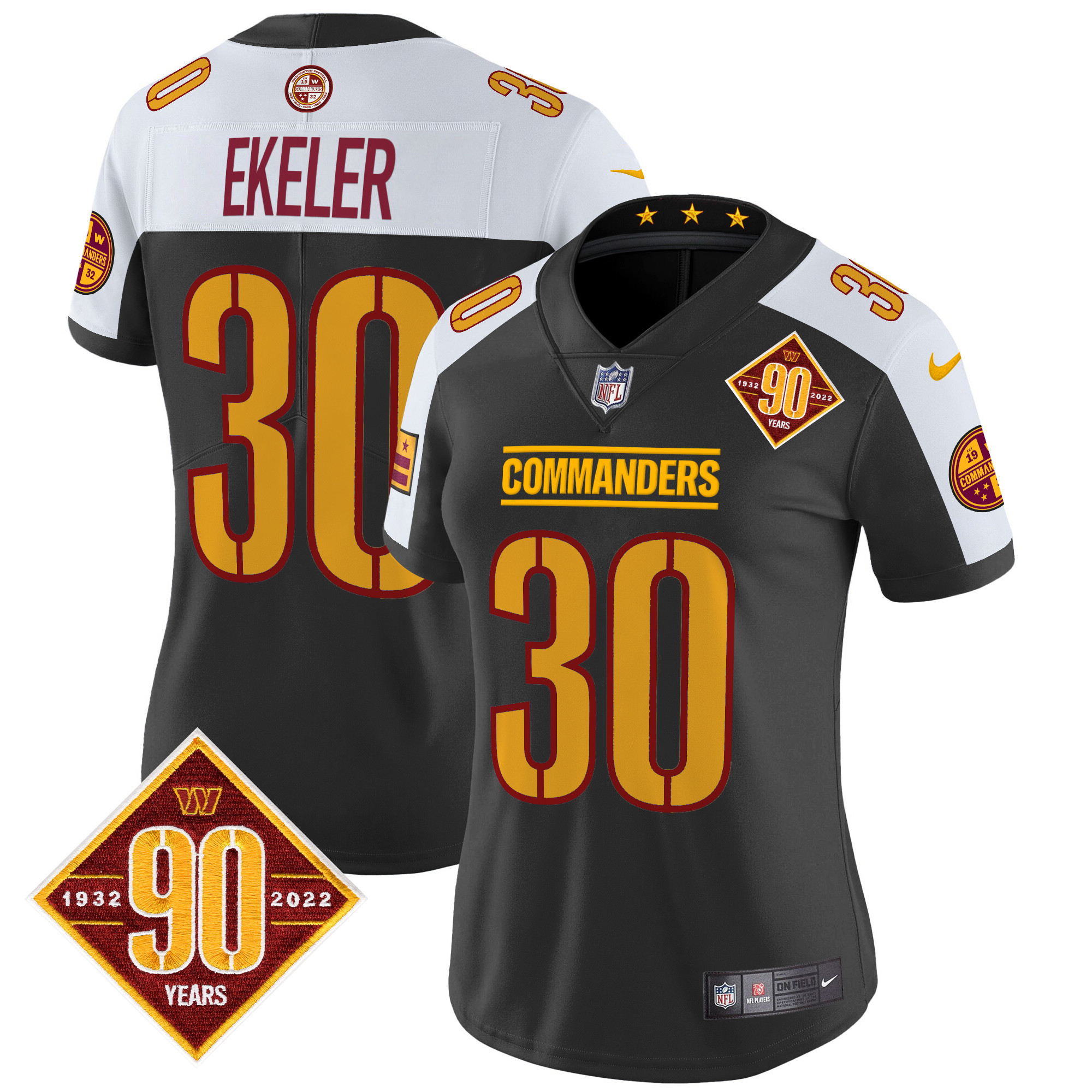 Austin Ekeler Women's Washington Commanders 90th Anniversary Patch Vapor Limited Black Alternate Jersey - All Stitched
