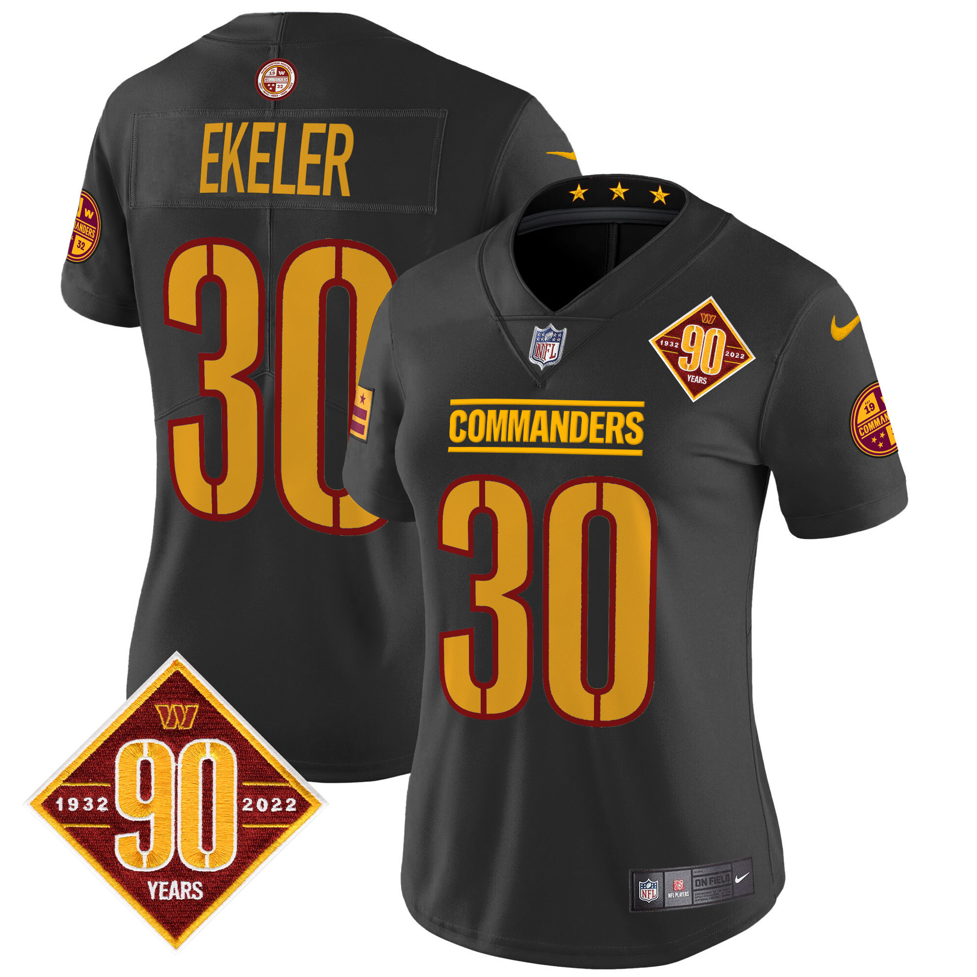 Austin Ekeler Women's Washington Commanders 90th Anniversary Patch Vapor Limited Black Jersey - All Stitched