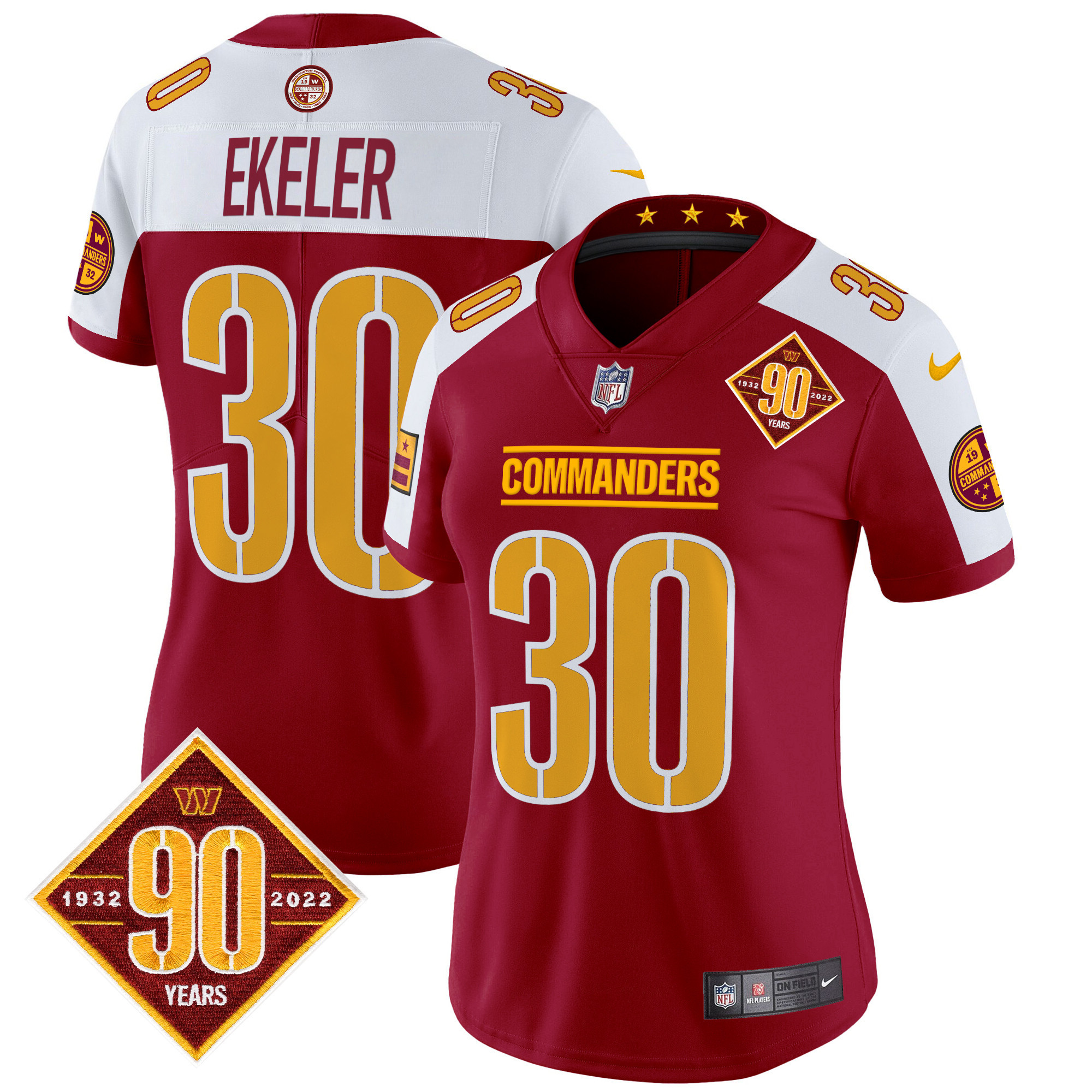 Austin Ekeler Women's Washington Commanders 90th Anniversary Patch Vapor Limited Burgundy Alternate Jersey - All Stitched