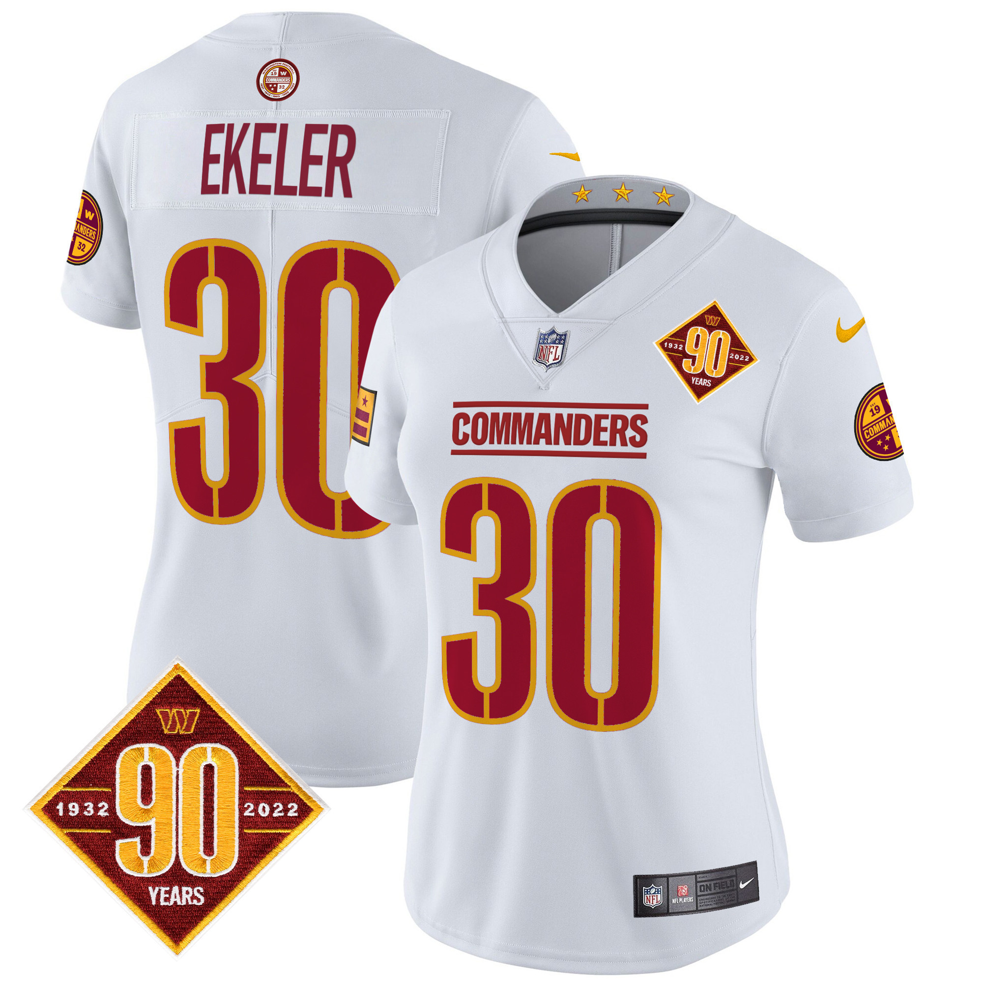 Austin Ekeler Women's Washington Commanders 90th Anniversary Patch Vapor Limited White Jersey - All Stitched