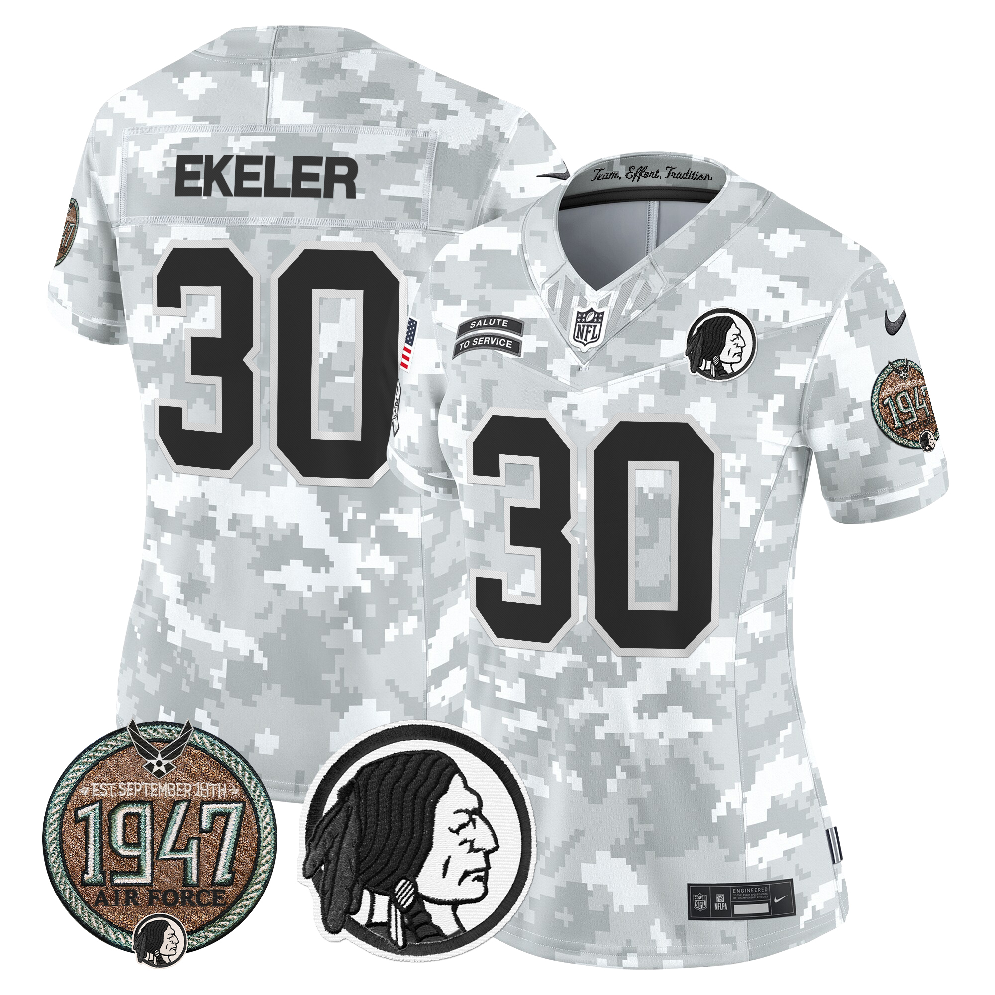 Austin Ekeler Women's Washington Redskins 2024 Salute to Service Establishment Year Patch Vapor Limited Air Force Jersey - All Stitched