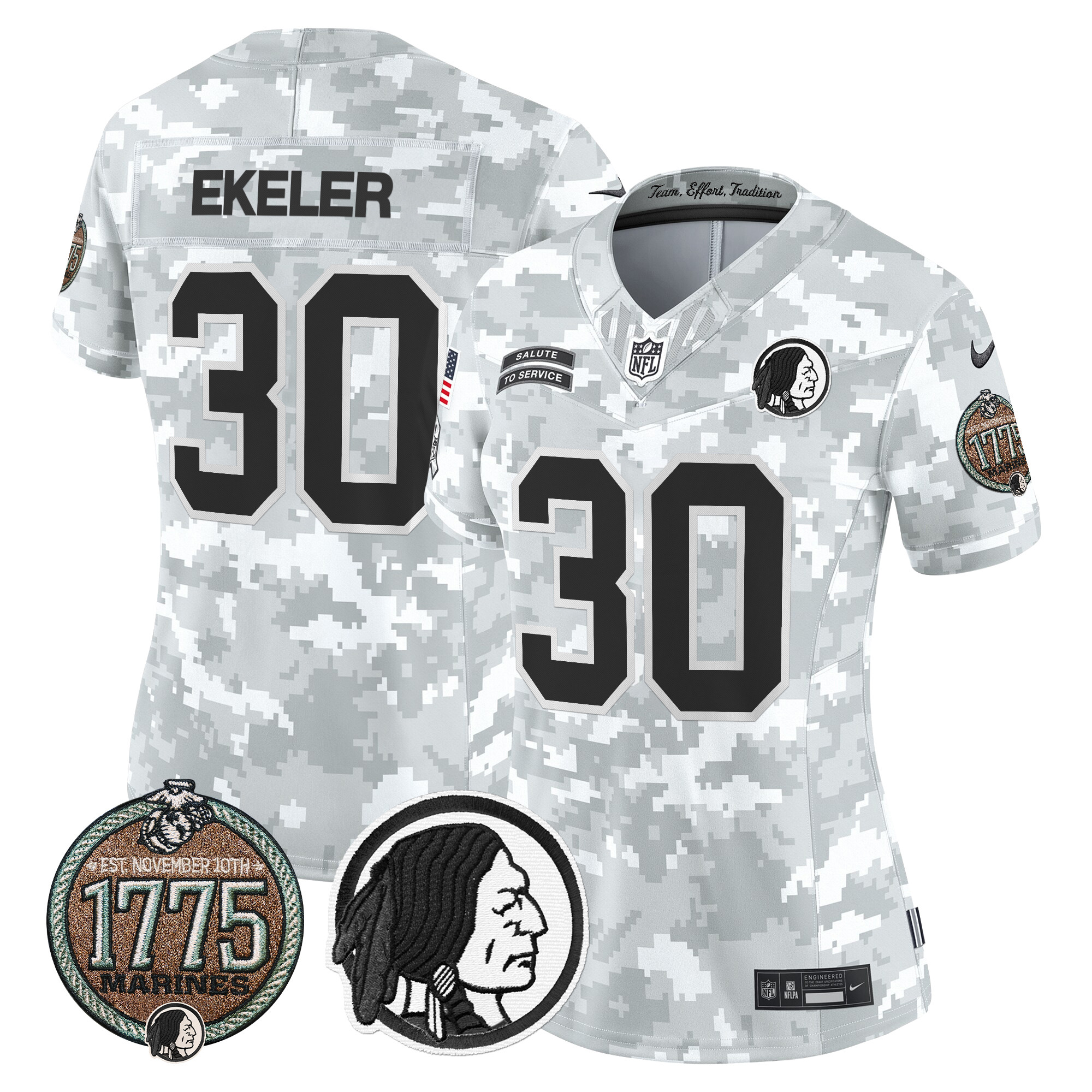Austin Ekeler Women's Washington Redskins 2024 Salute to Service Establishment Year Patch Vapor Limited Marines Jersey - All Stitched
