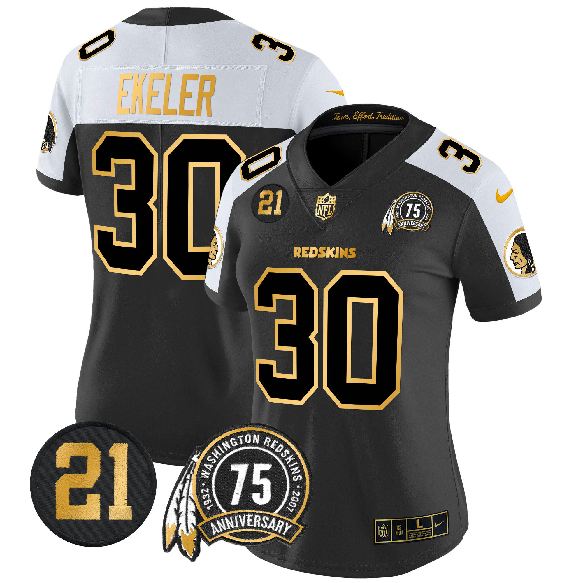 Austin Ekeler Women's Washington Redskins 75th & Sean Taylor Patch Gold Vapor Limited Alternate Jersey - All Stitched