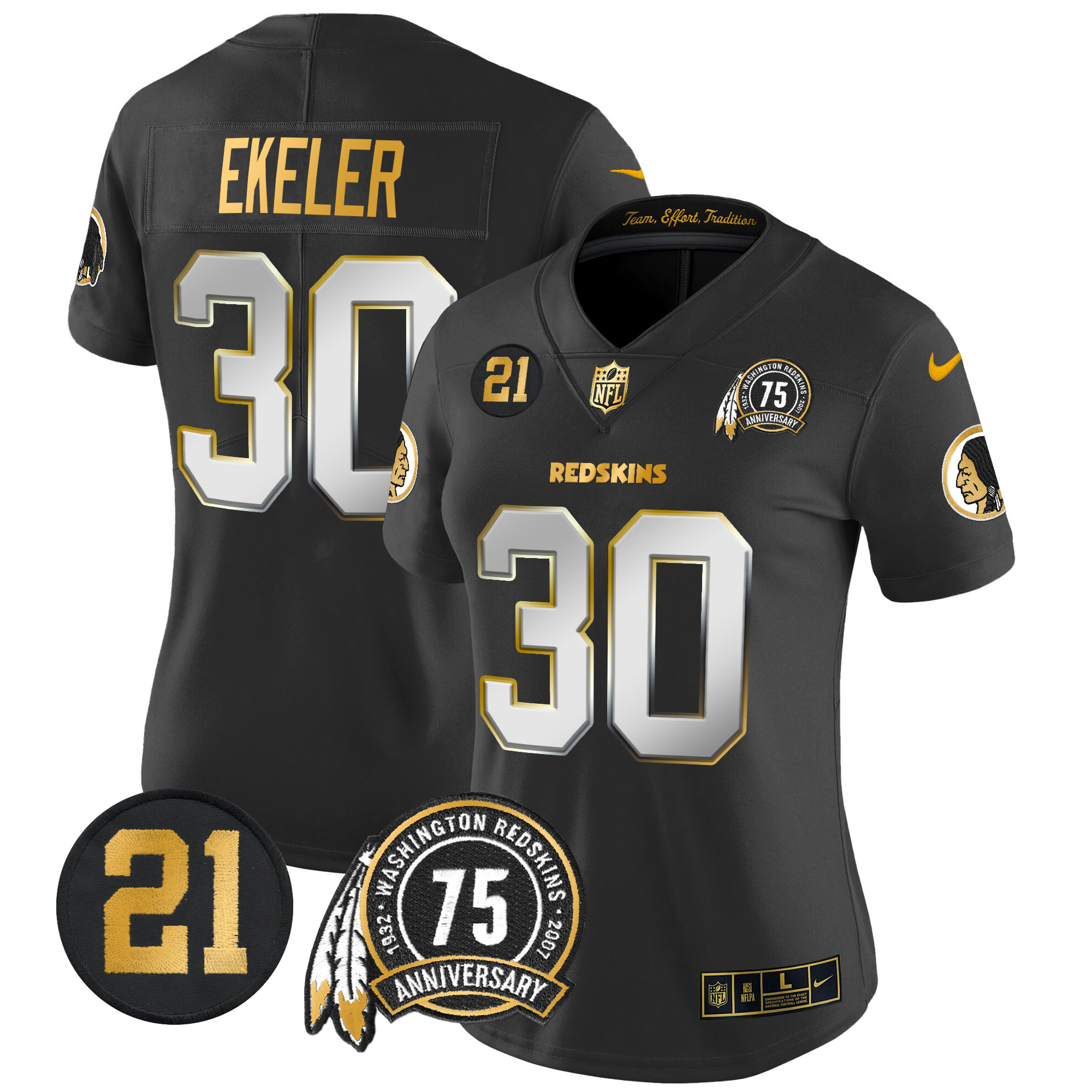 Austin Ekeler Women's Washington Redskins 75th & Sean Taylor Patch Gold Vapor Limited Black Limited Jersey - All Stitched