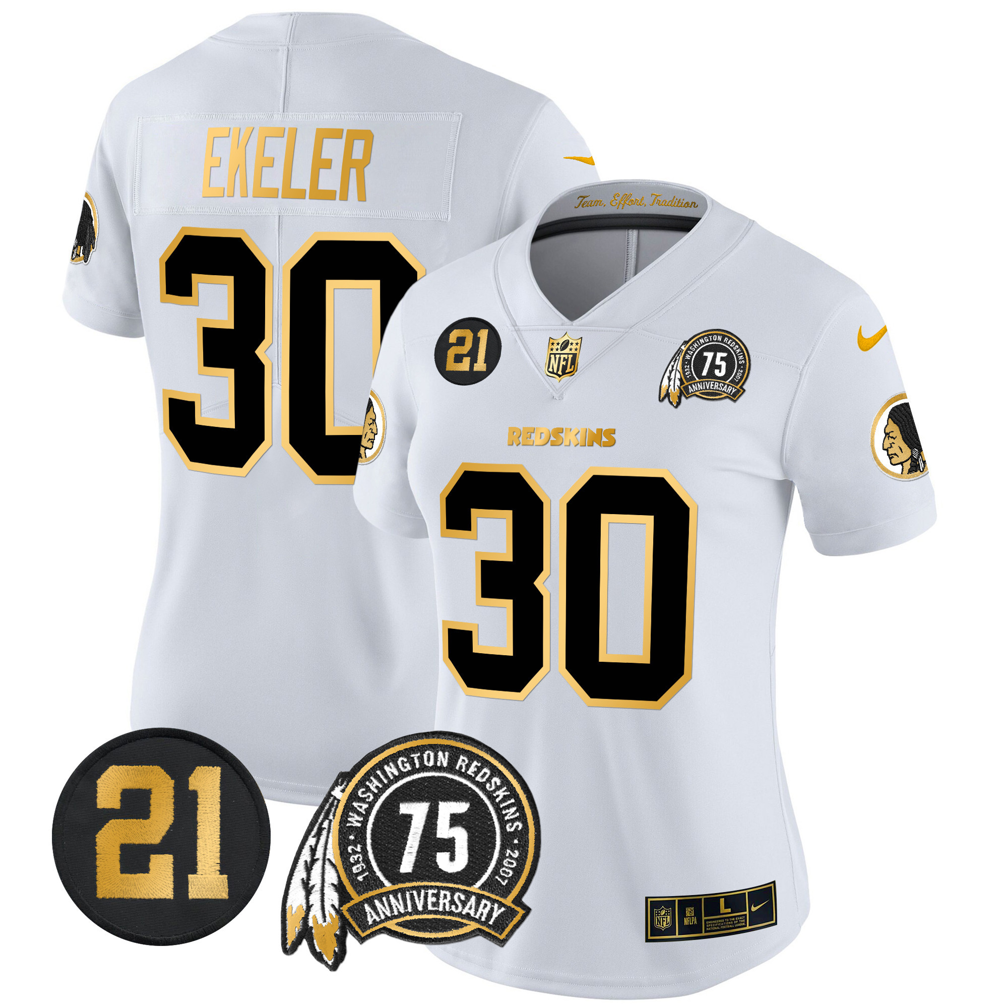 Austin Ekeler Women's Washington Redskins 75th & Sean Taylor Patch Gold Vapor Limited White Gold Jersey - All Stitched