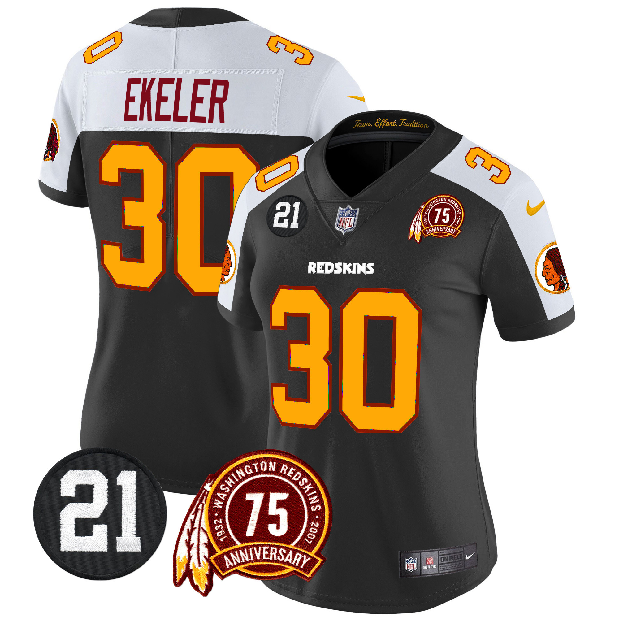 Austin Ekeler Women's Washington Redskins 75th & Sean Taylor Patch Vapor Limited Black Alternate Jersey - All Stitched