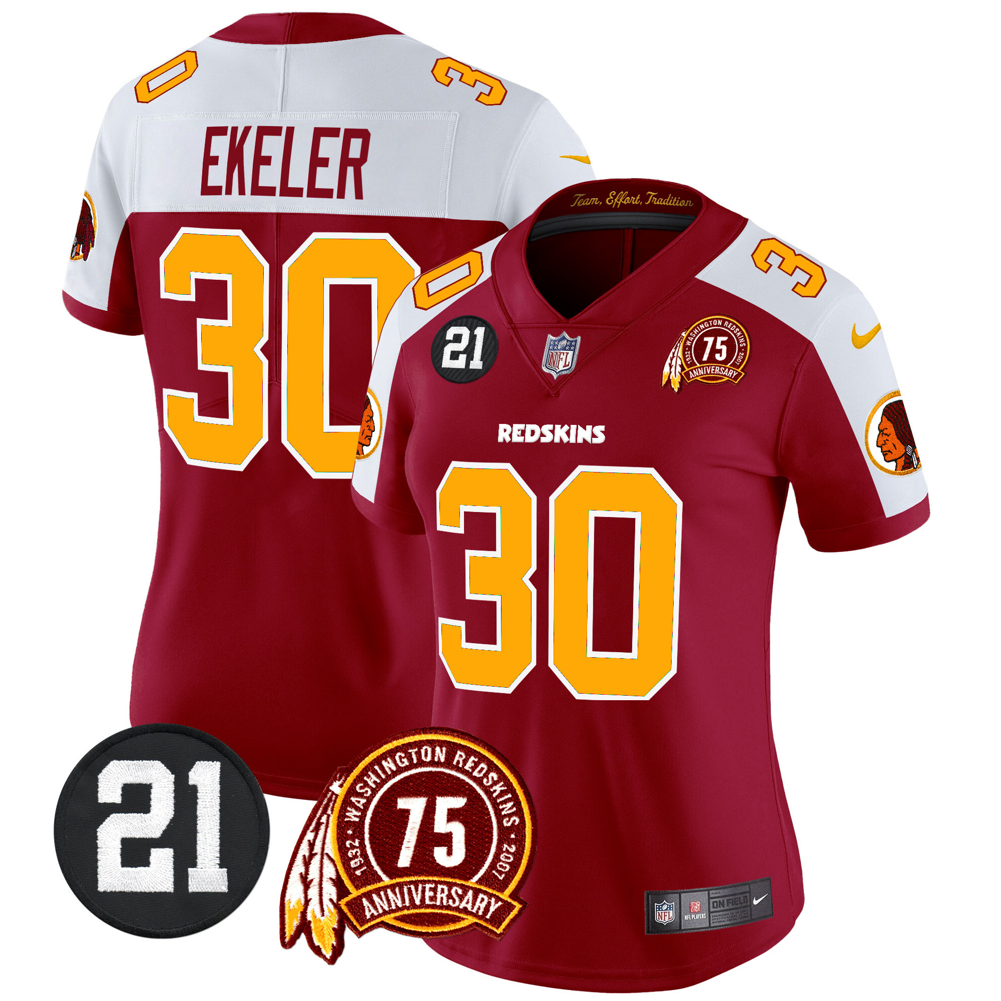 Austin Ekeler Women's Washington Redskins 75th & Sean Taylor Patch Vapor Limited Burgundy Alternate Jersey - All Stitched