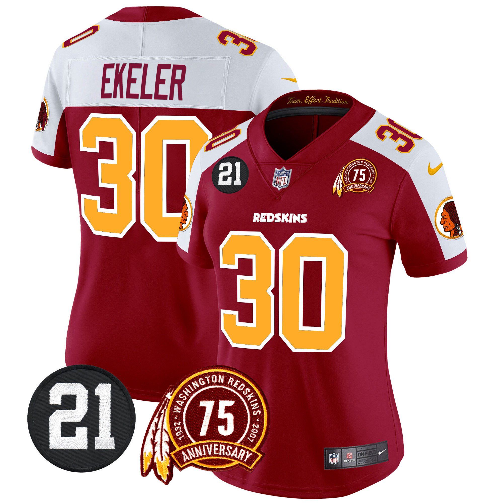 Austin Ekeler Women's Washington Redskins 75th & Sean Taylor Patch Vapor Limited Burgundy Alternate Jersey - All Stitched