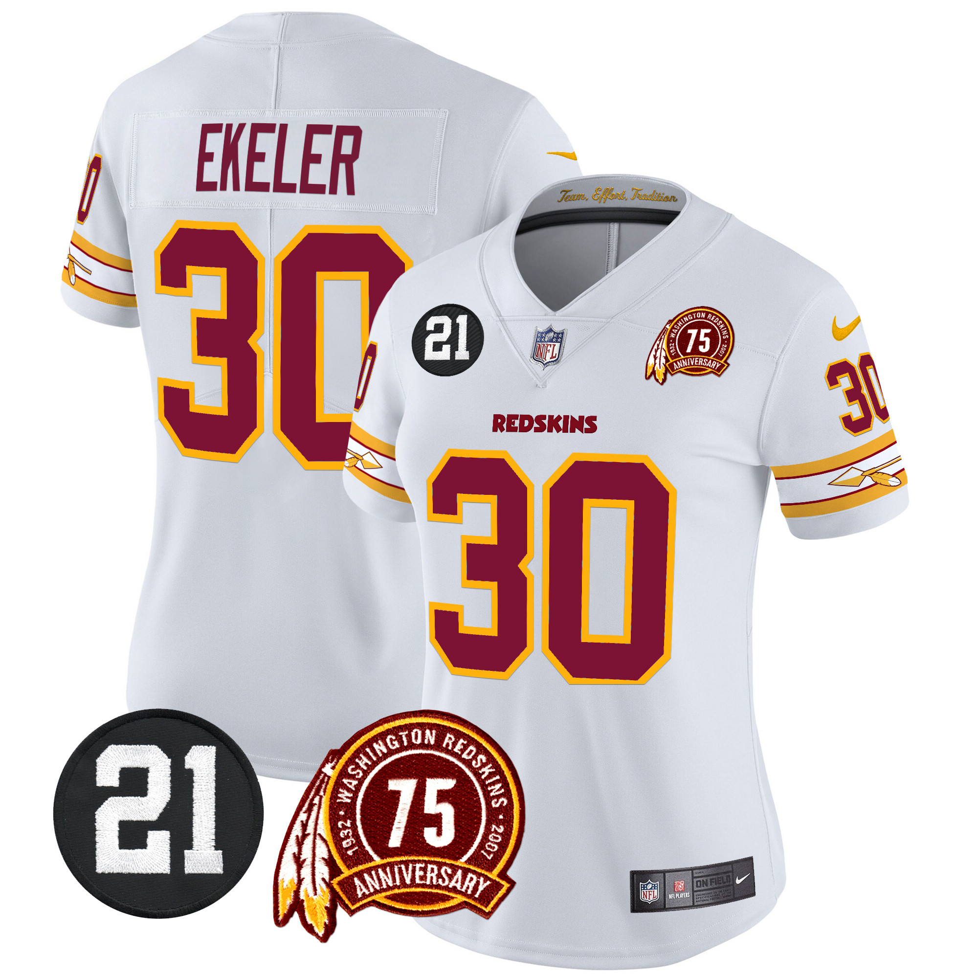 Austin Ekeler Women's Washington Redskins 75th & Sean Taylor Patch Vapor Limited White Jersey - All Stitched