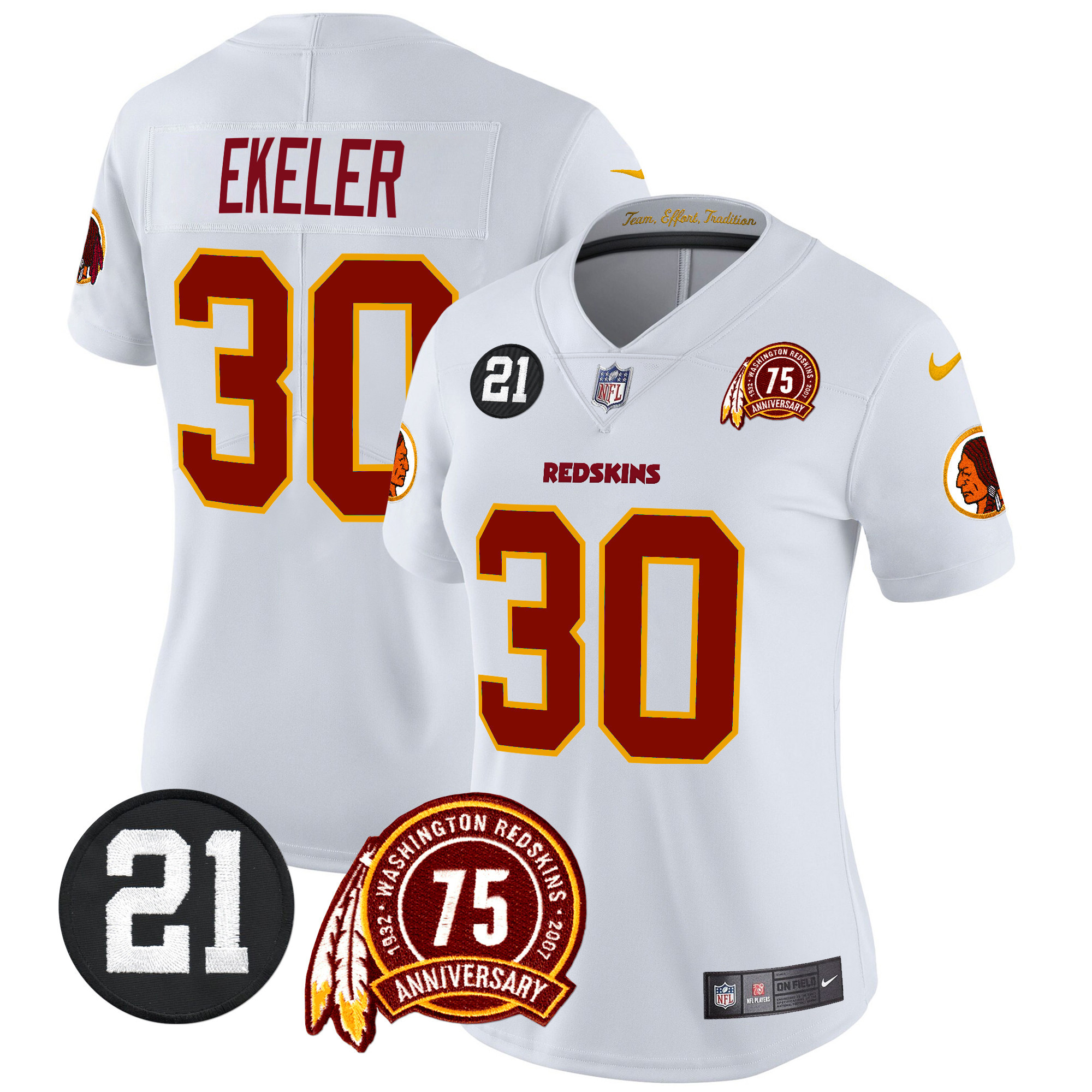 Austin Ekeler Women's Washington Redskins 75th & Sean Taylor Patch Vapor Limited White Jersey - All Stitched