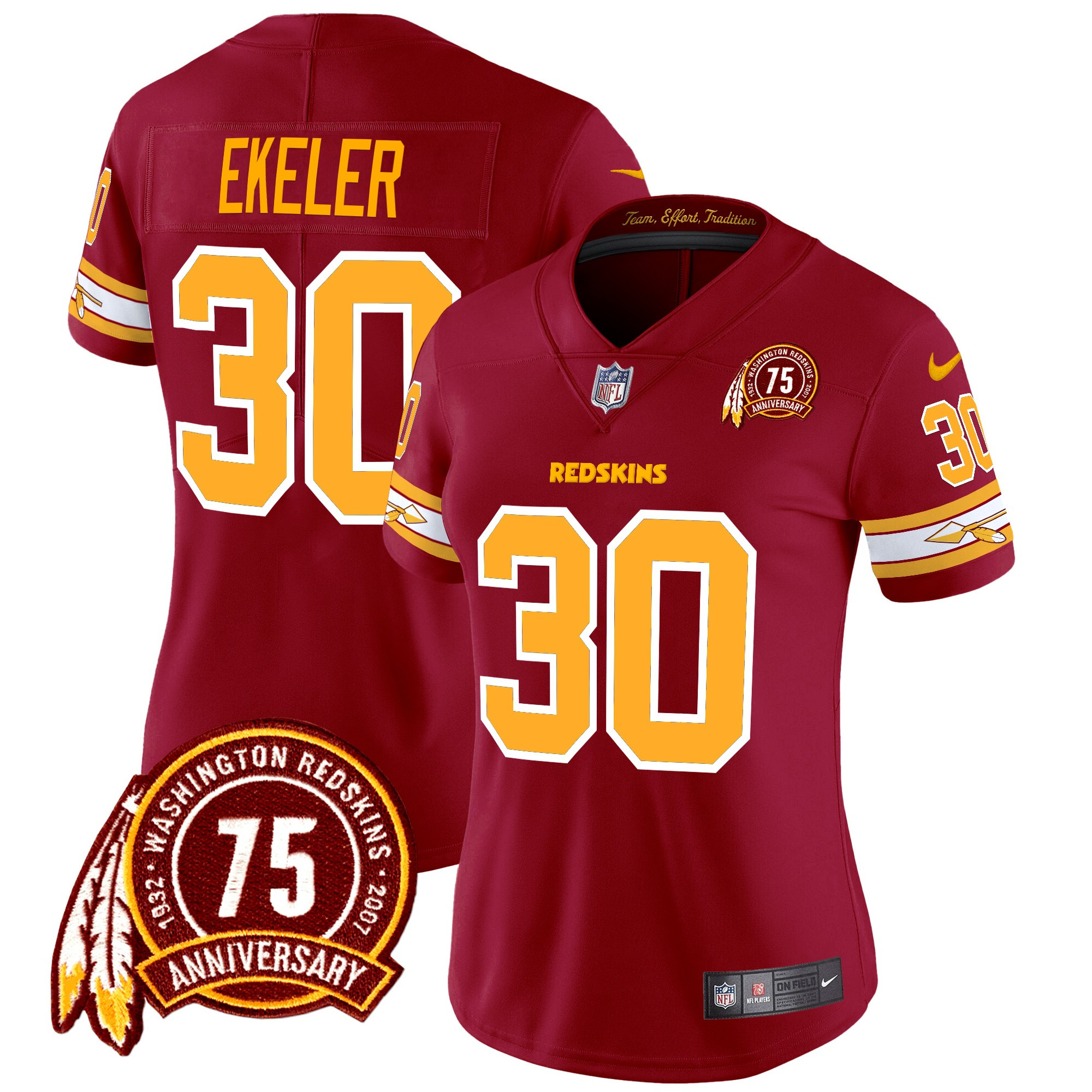 Austin Ekeler Women's Washington Redskins 75th Patch Vapor Limited Burgundy Jersey - All Stitched
