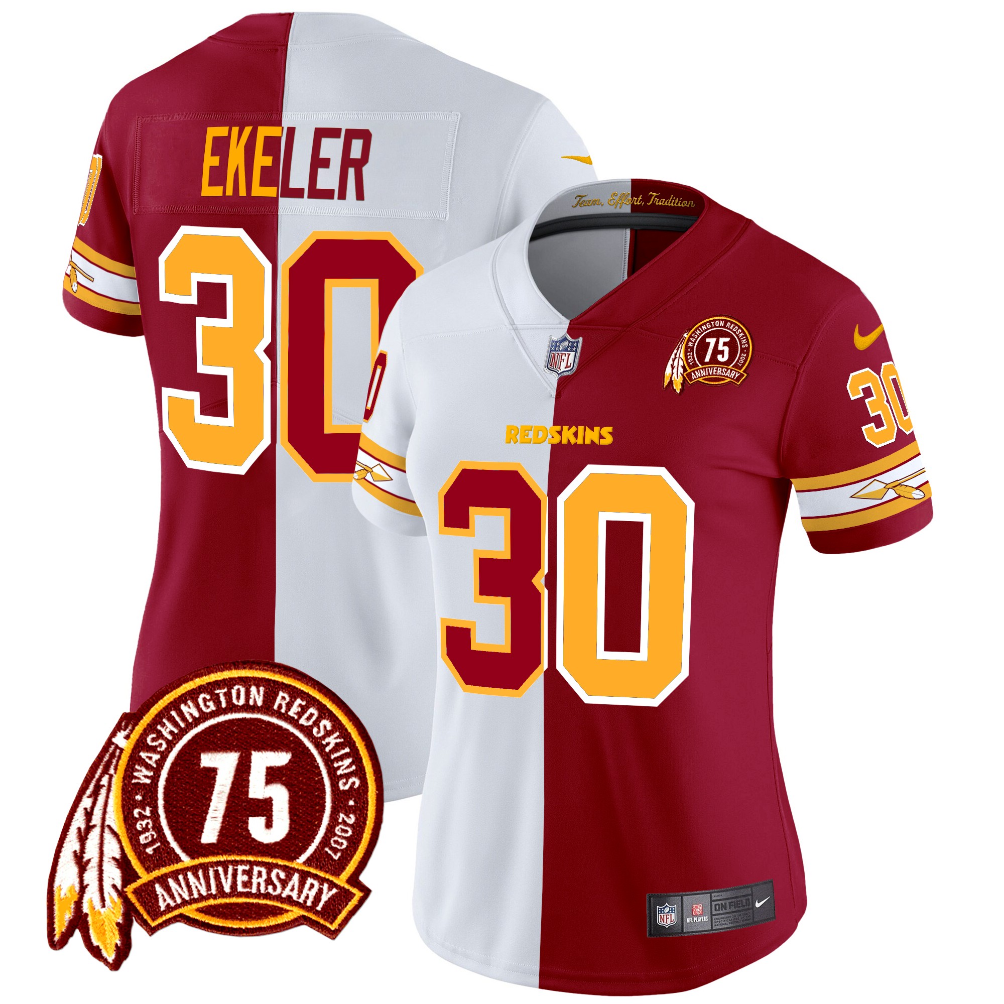 Austin Ekeler Women's Washington Redskins 75th Patch Vapor Limited Half Jersey - All Stitched
