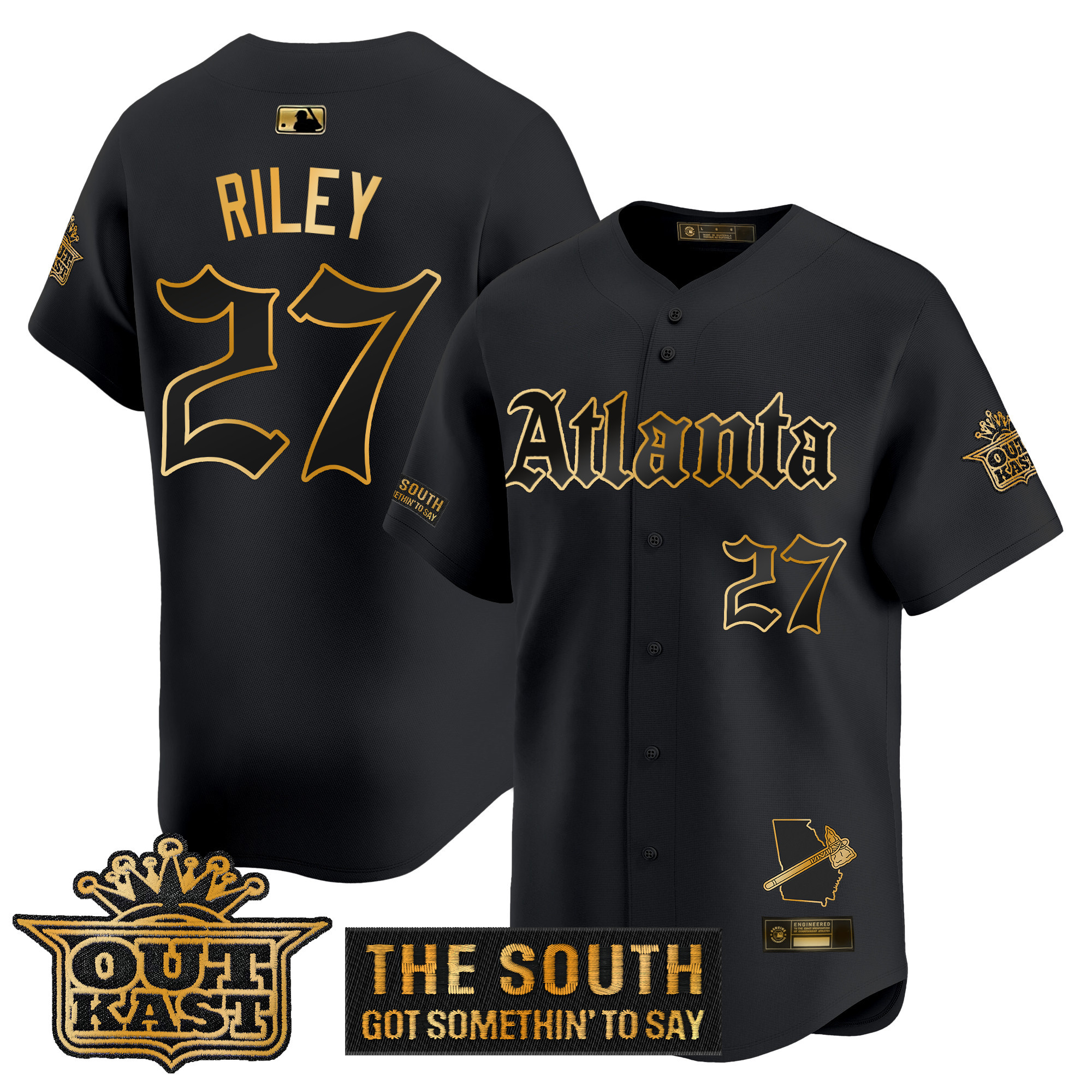 Austin Riley Men's Atlanta Braves 'Gothic South x Outkast Edition' Gold Vapor Premier Limited Black Gold Jersey - All Stitched
