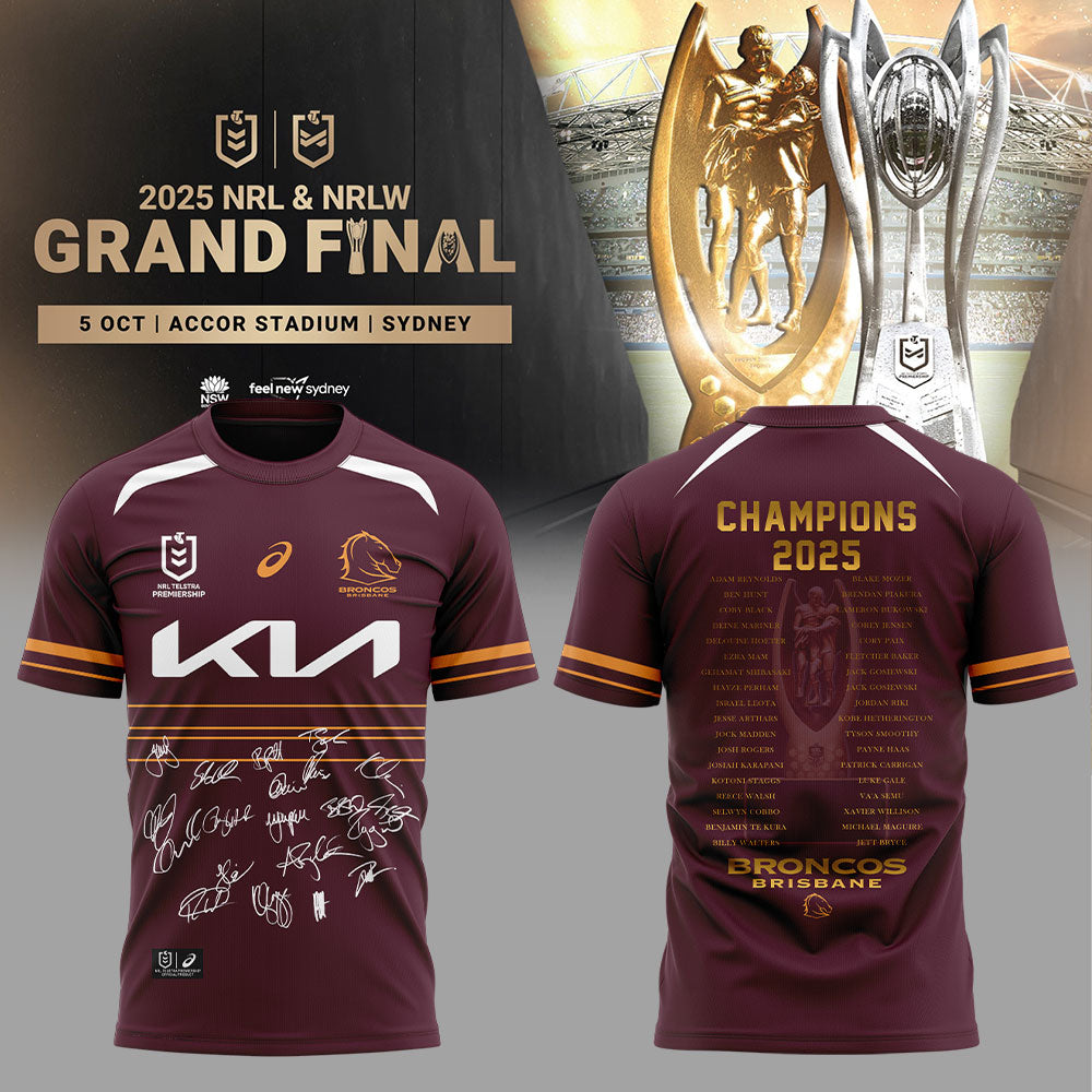 B.Broncos NRL Finals 2025 Champions Signature Combo T-shirt