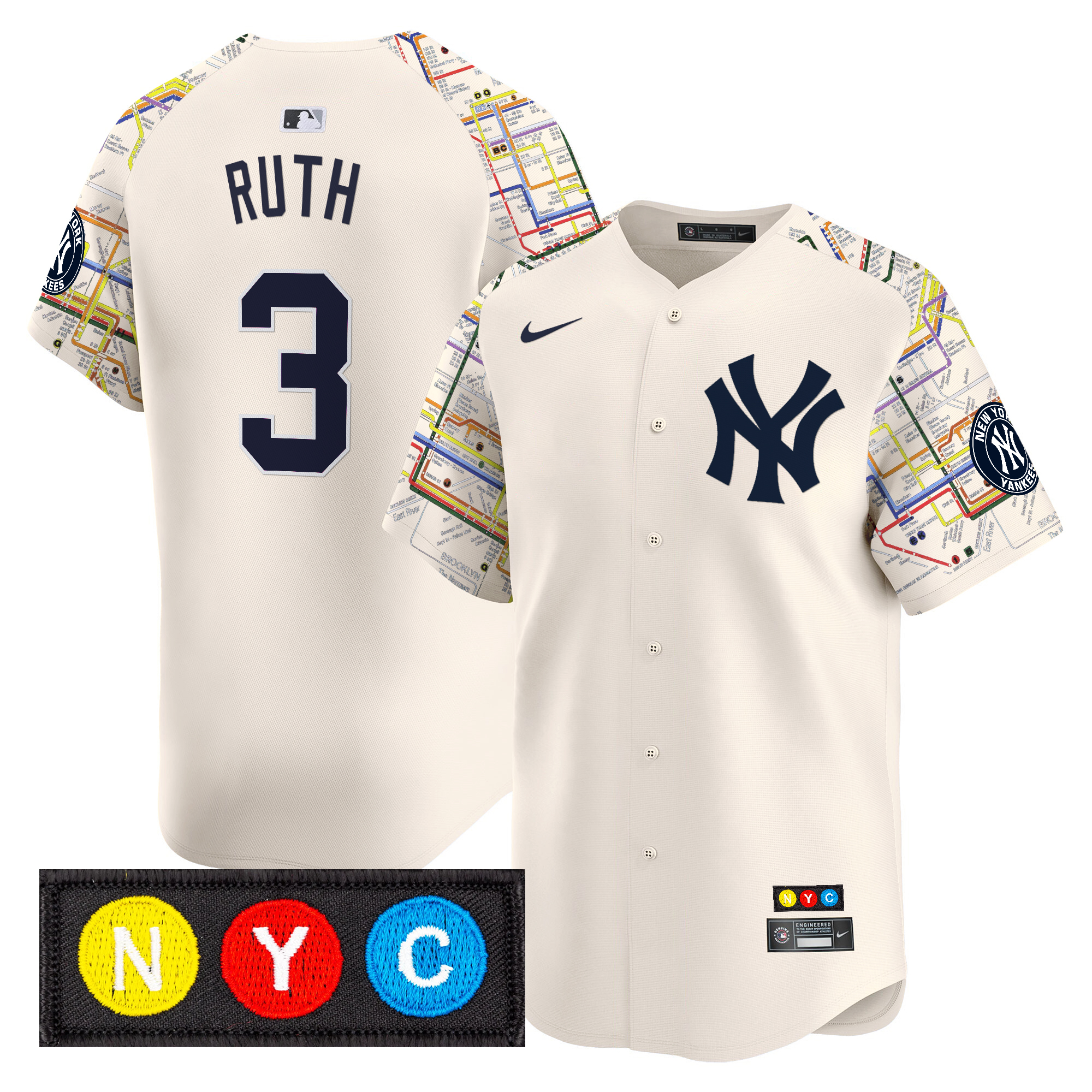 Babe Ruth Men's New York Yankees Subway Style Vapor Premier Limited Cream Jersey - Stitched