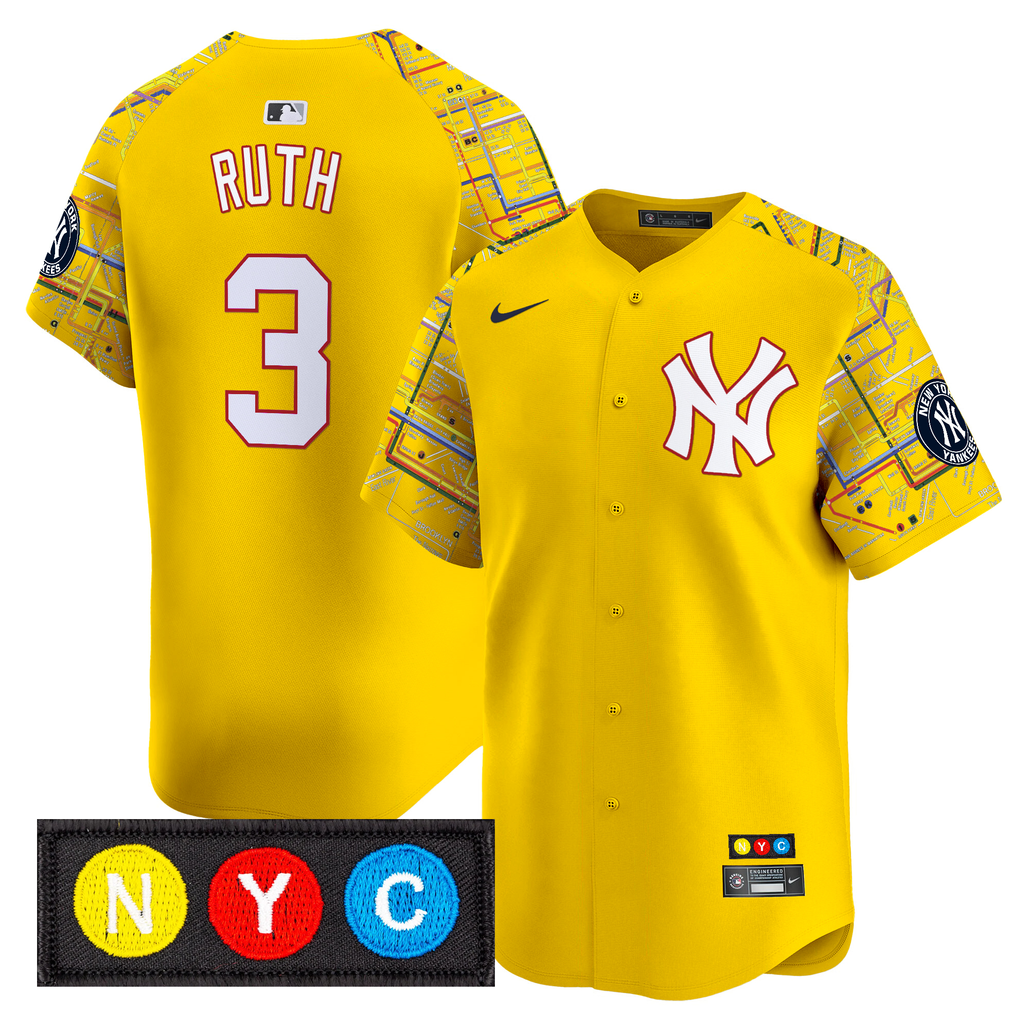 Babe Ruth Men's New York Yankees Subway Style Vapor Premier Limited Yellow Jersey - Stitched