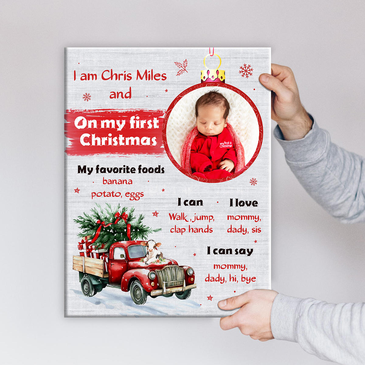 BabyÃ¢â‚¬â„¢s First Christmas Personalized Milestones Canvas, Christmas Nursery Photo Print, Baby 1st Christmas Gift, Christmas Gift For Newborn