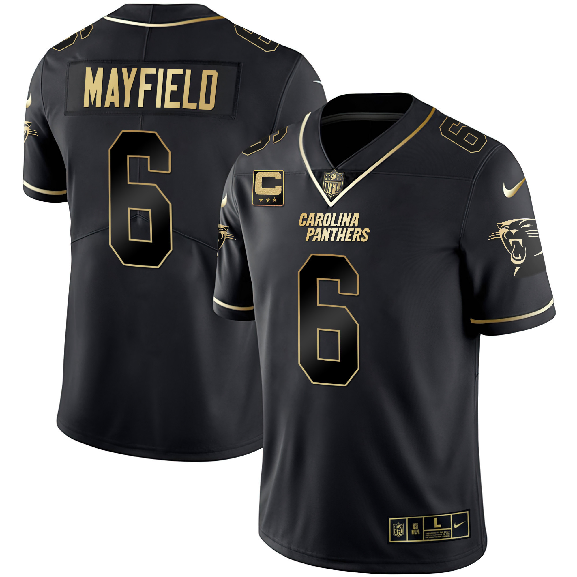 Baker Mayfield Men's Carolina Panthers Black Gold & White Gold Vapor Limited Black Gold Jersey - All Stitched