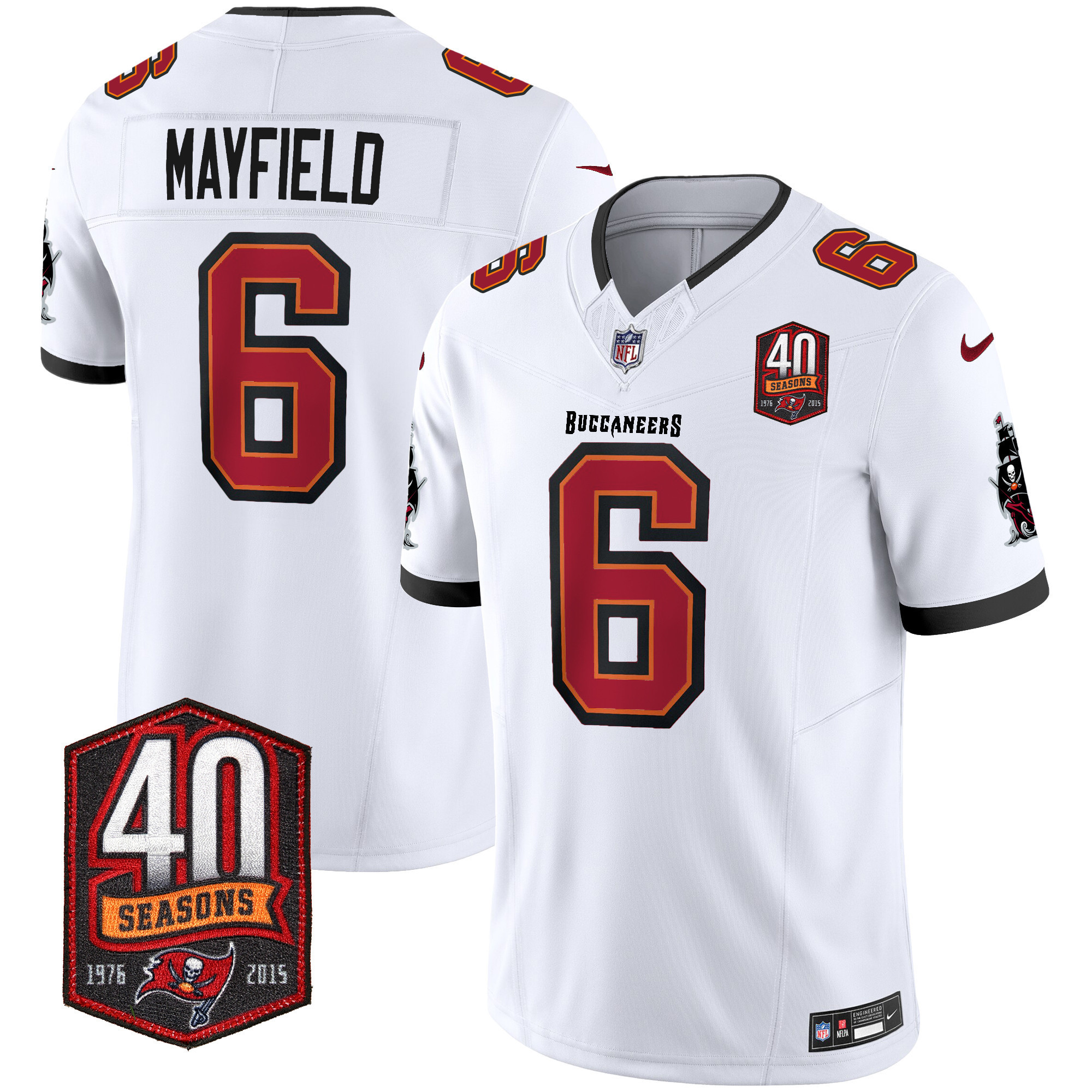 Baker Mayfield Men's Tampa Bay Buccaneers 40th Season Patch Vapor Limited White Jersey - All Stitched
