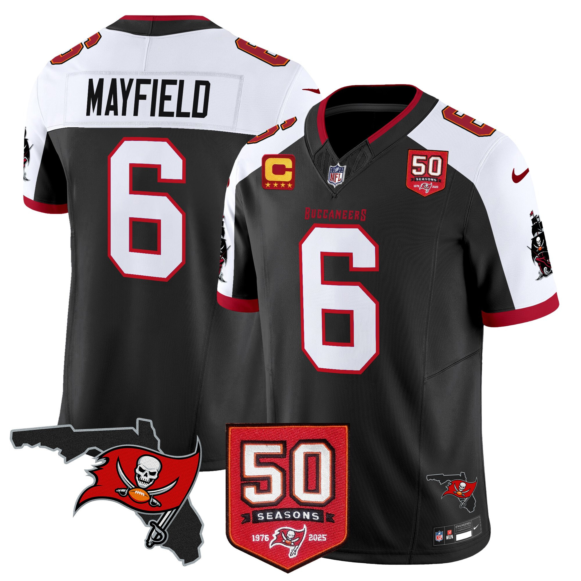 Baker Mayfield Men's Tampa Bay Buccaneers 50th Season Patch Vapor Limited Black Alternate Jersey - All Stitched