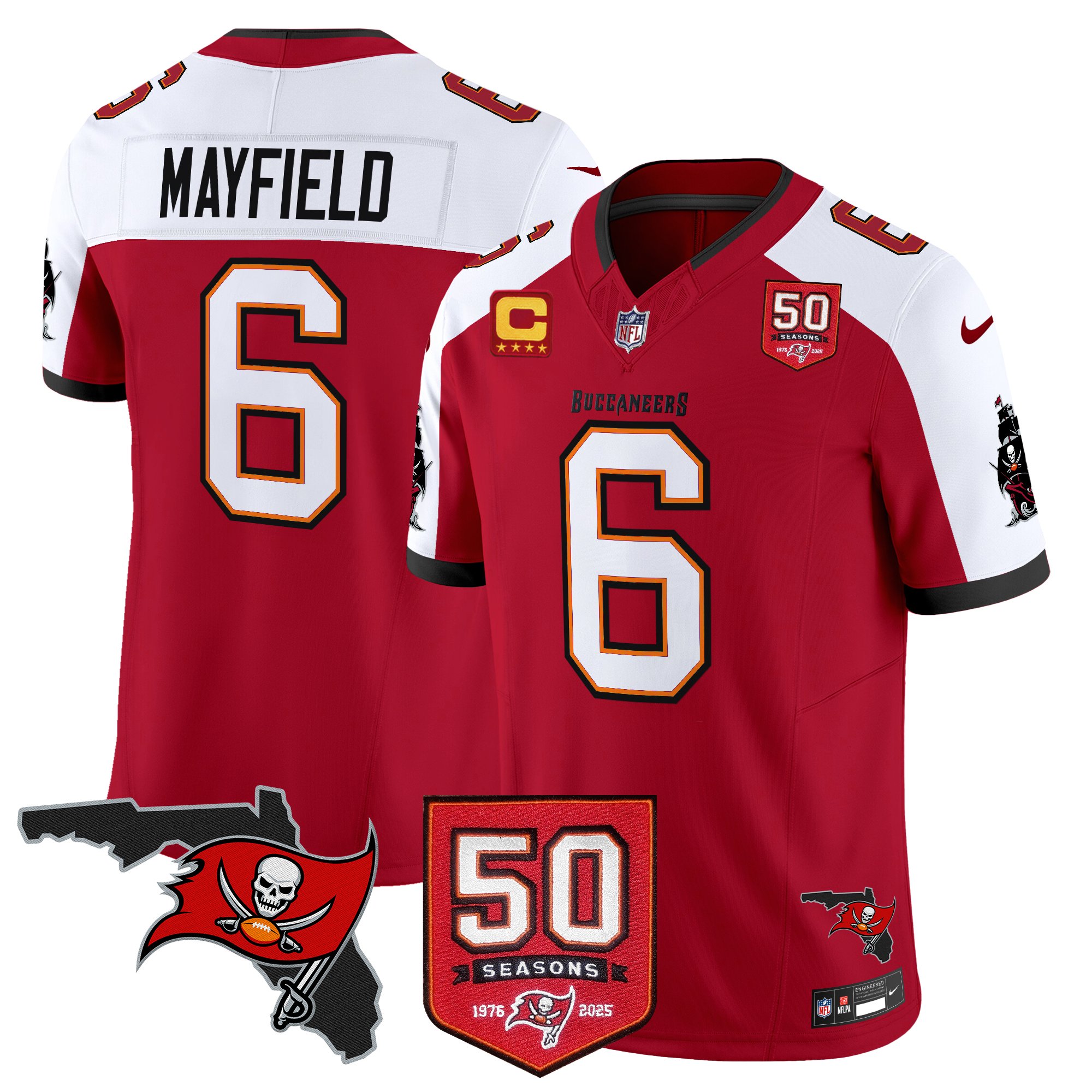 Baker Mayfield Men's Tampa Bay Buccaneers 50th Season Patch Vapor Limited Red Alternate Jersey - All Stitched