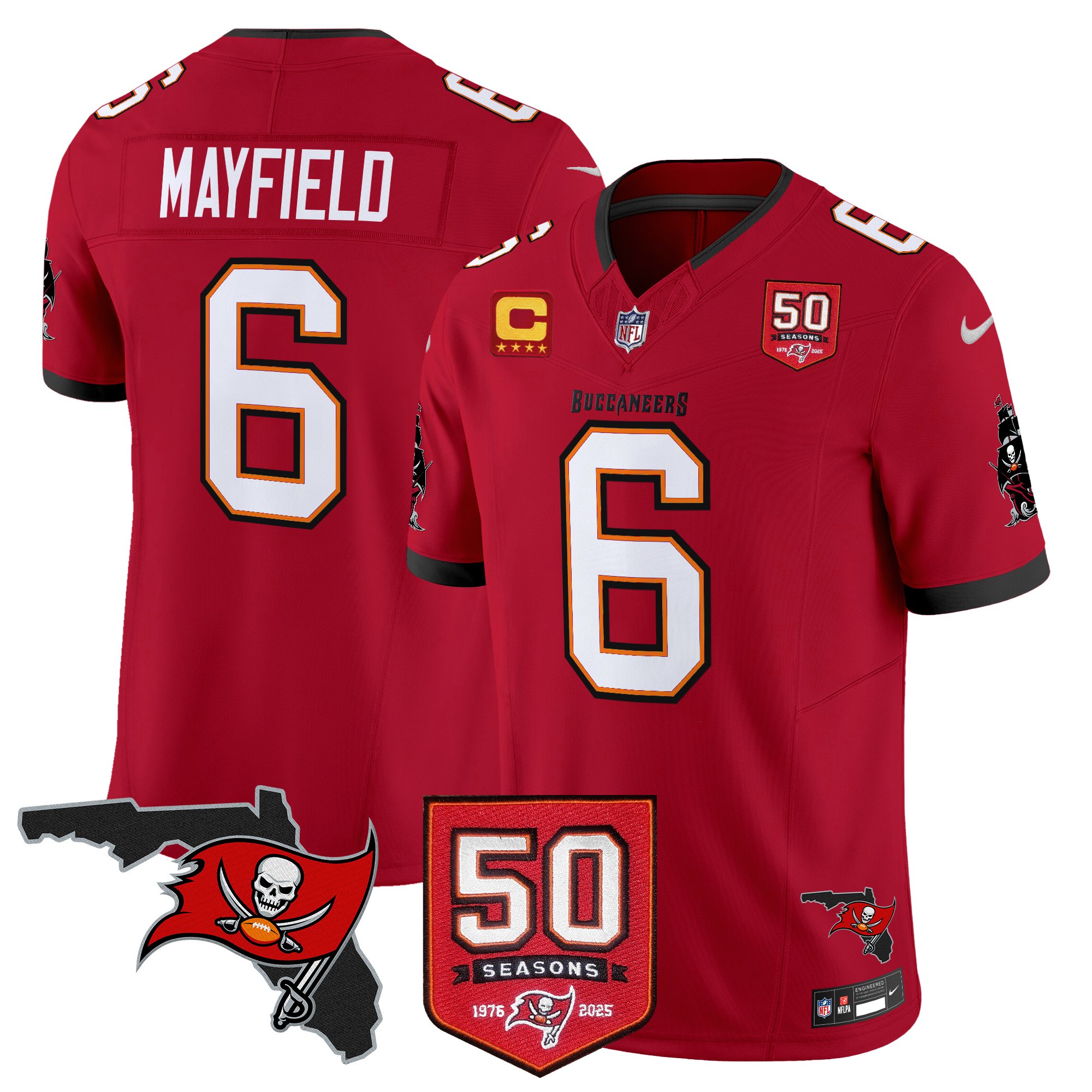 Baker Mayfield Men's Tampa Bay Buccaneers 50th Season Patch Vapor Limited Red Jersey - All Stitched