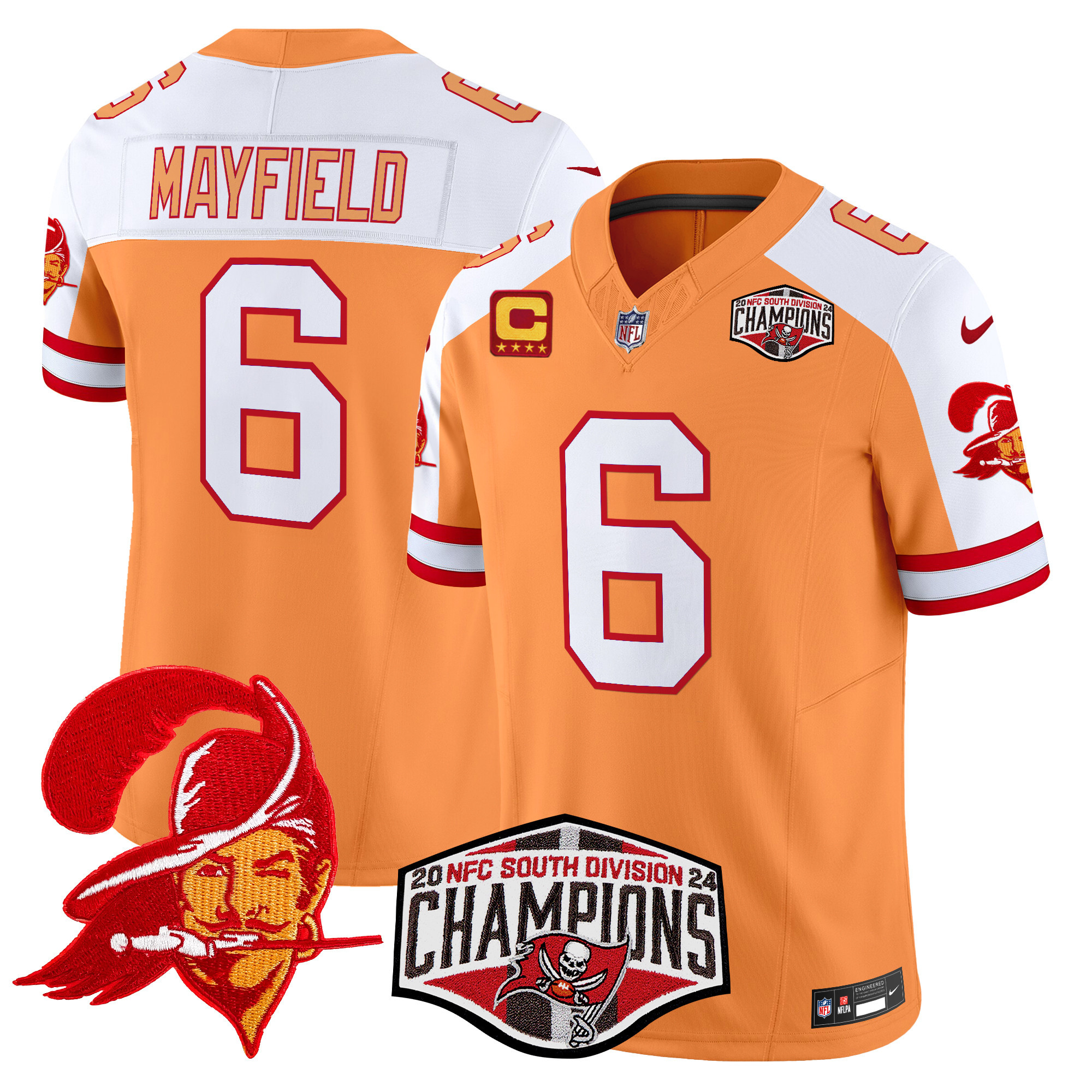 Baker Mayfield Men's Tampa Bay Buccaneers Creamsicle 2024 NFC South Division Champions Patch Vapor Limited Creamsicle Alternate Jersey - All Stitched
