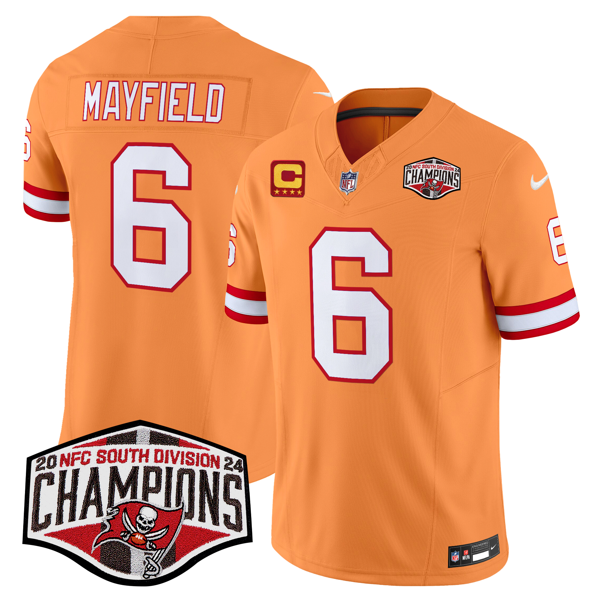 Baker Mayfield Men's Tampa Bay Buccaneers Creamsicle 2024 NFC South Division Champions Patch Vapor Limited Creamsicle Jersey - All Stitched