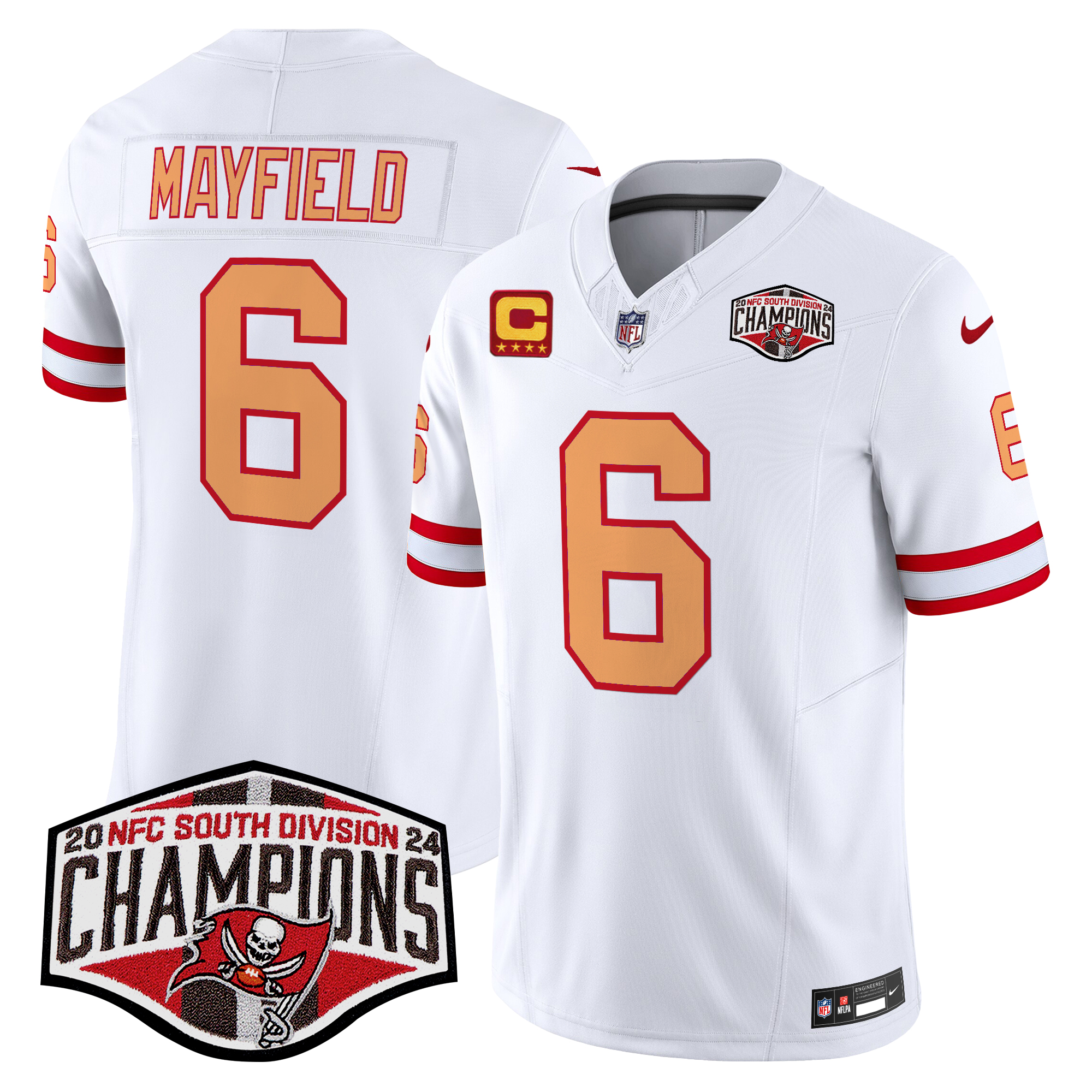 Baker Mayfield Men's Tampa Bay Buccaneers Creamsicle 2024 NFC South Division Champions Patch Vapor Limited White Jersey - All Stitched
