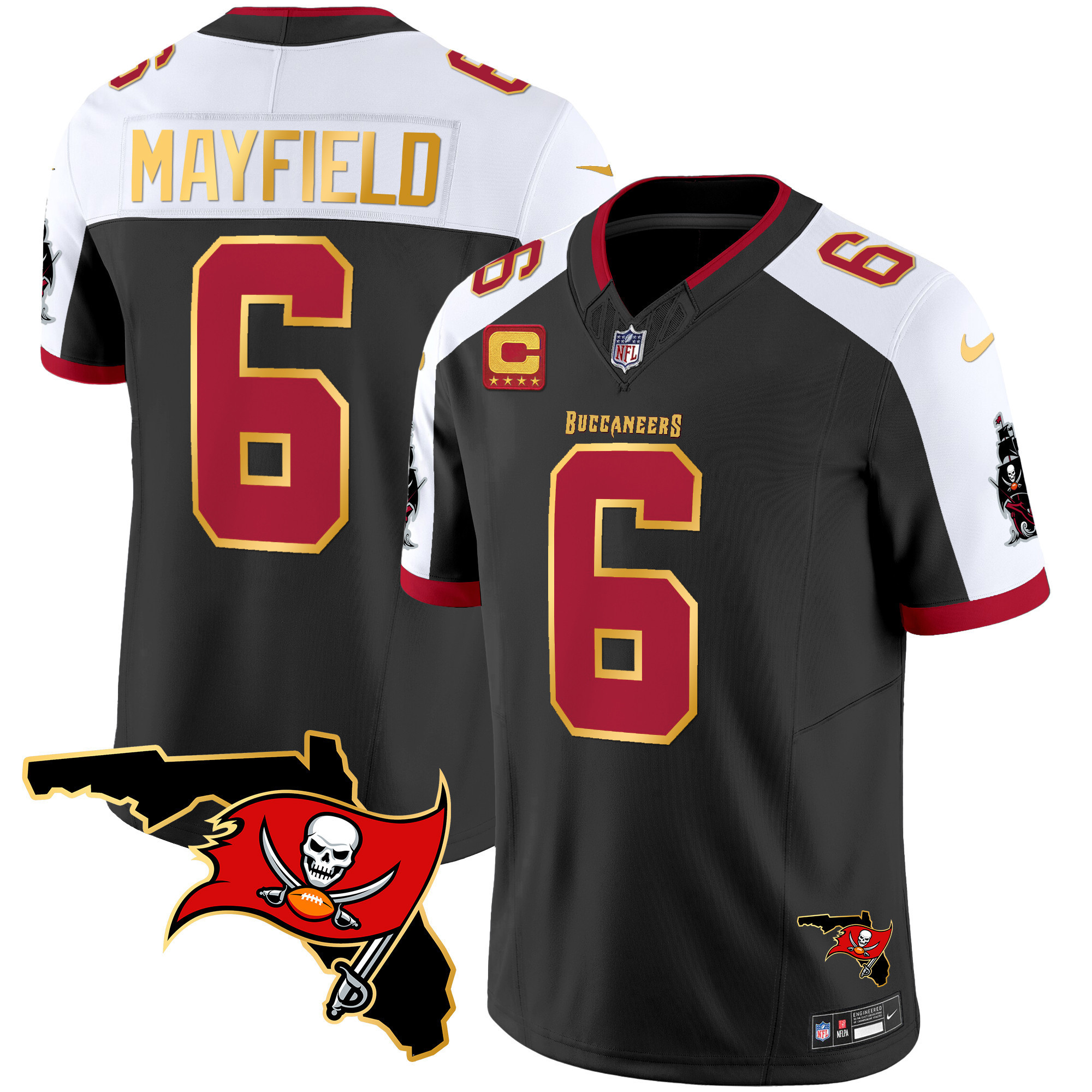 Baker Mayfield Men's Tampa Bay Buccaneers Florida Patch Gold Trim Vapor Black Alternate Jersey - All Stitched
