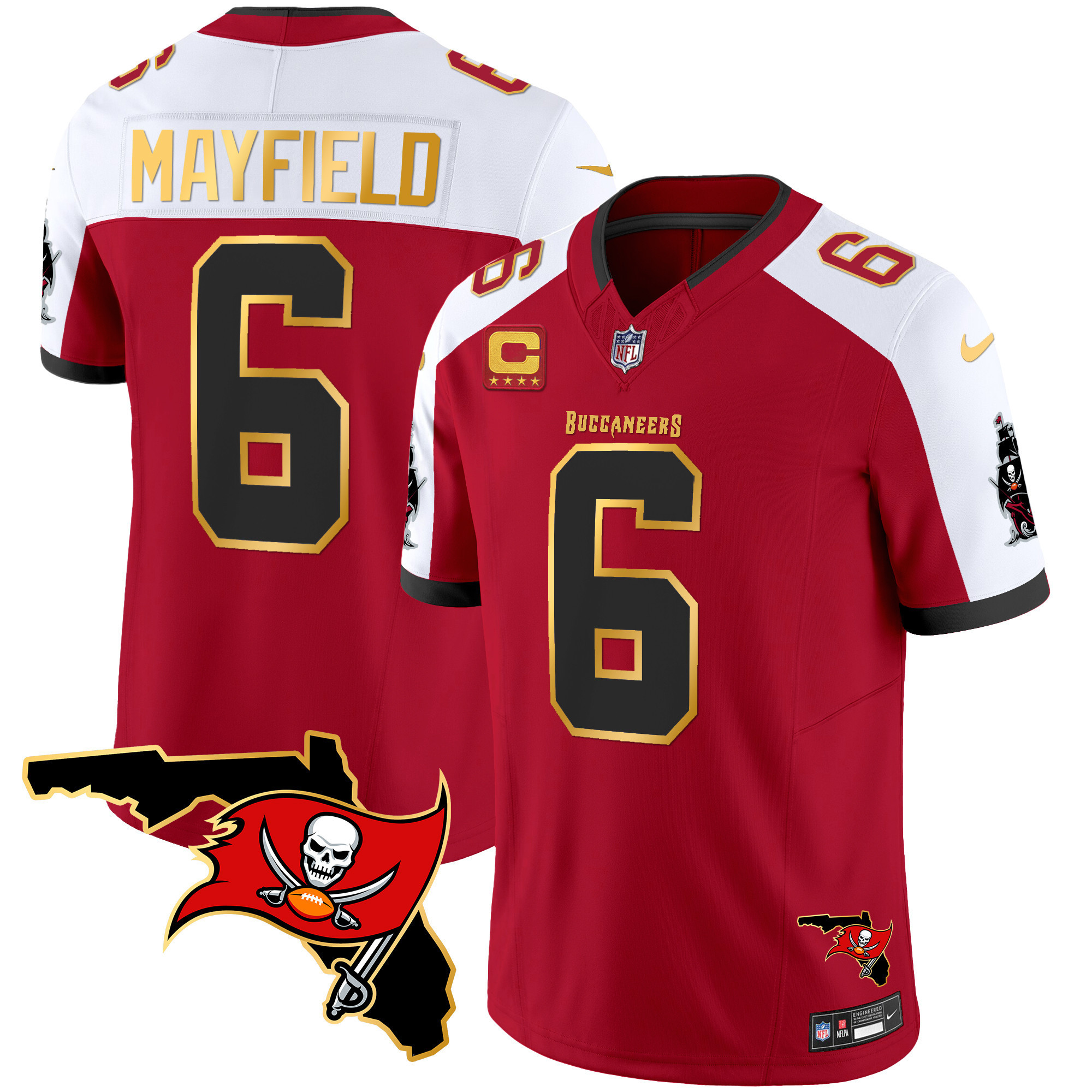 Baker Mayfield Men's Tampa Bay Buccaneers Florida Patch Gold Trim Vapor Red Alternate Jersey - All Stitched