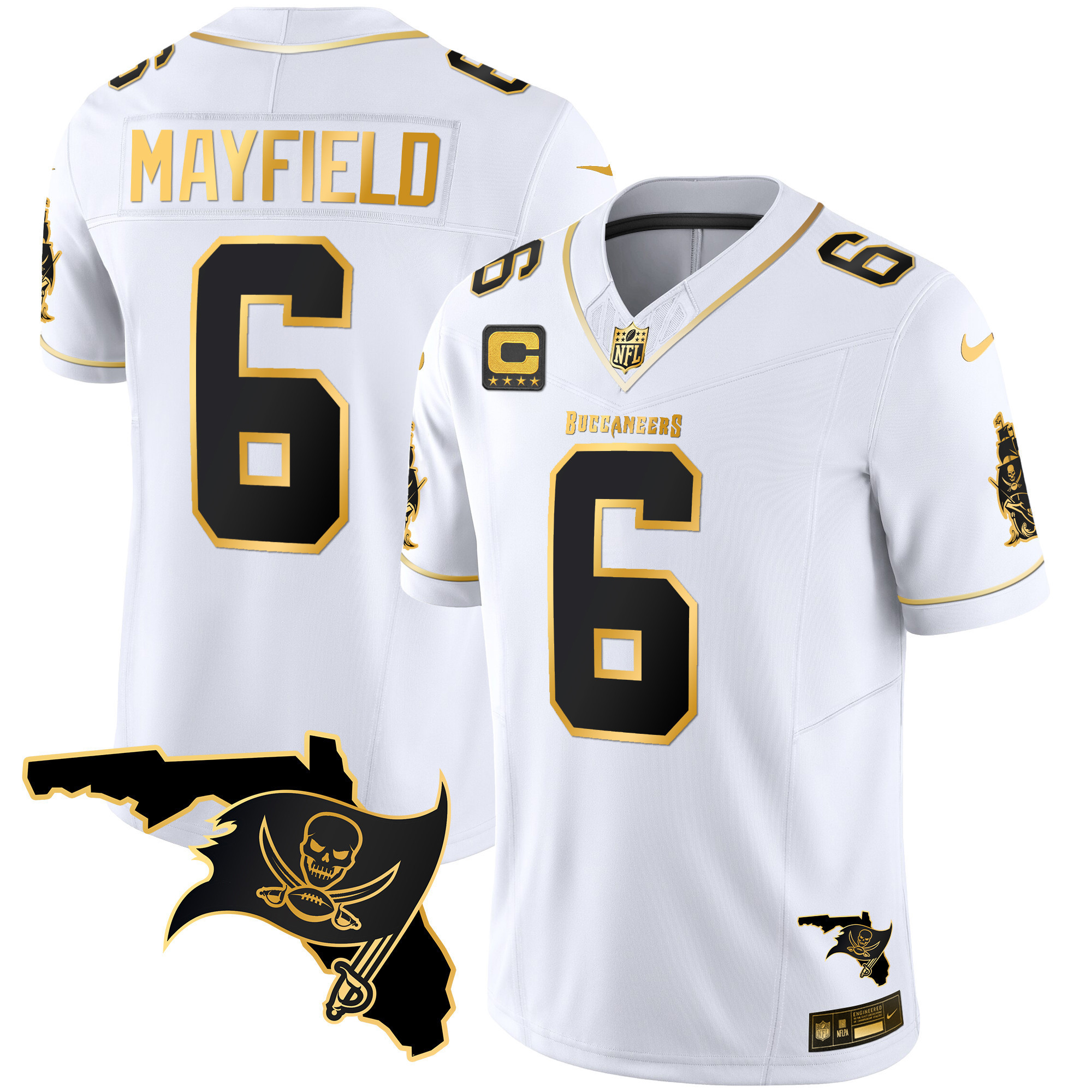 Baker Mayfield Men's Tampa Bay Buccaneers Florida Patch Vapor Gold White Gold Jersey - All Stitched