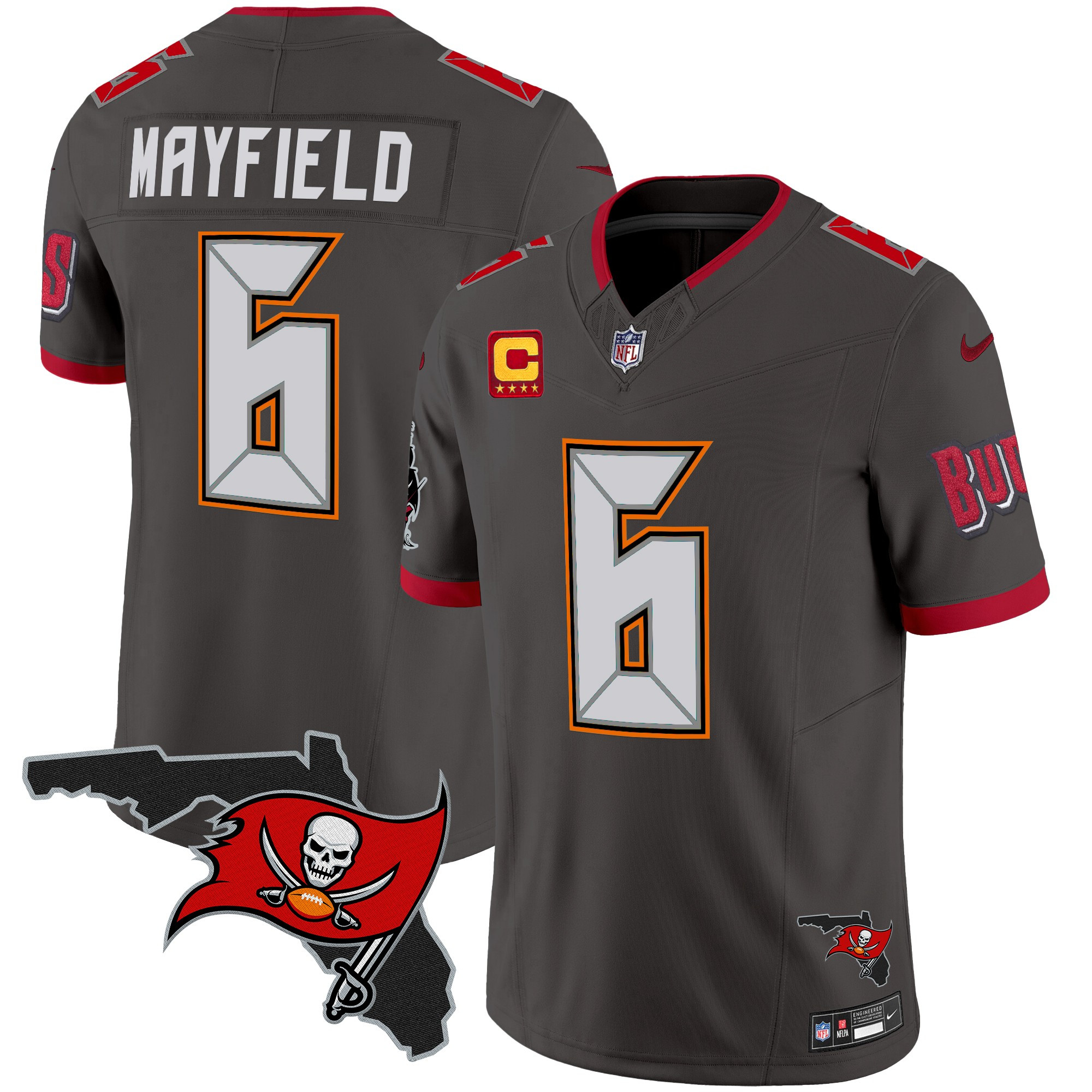 Baker Mayfield Men's Tampa Bay Buccaneers Florida Patch Vapor Limited Pewter Jersey - All Stitched