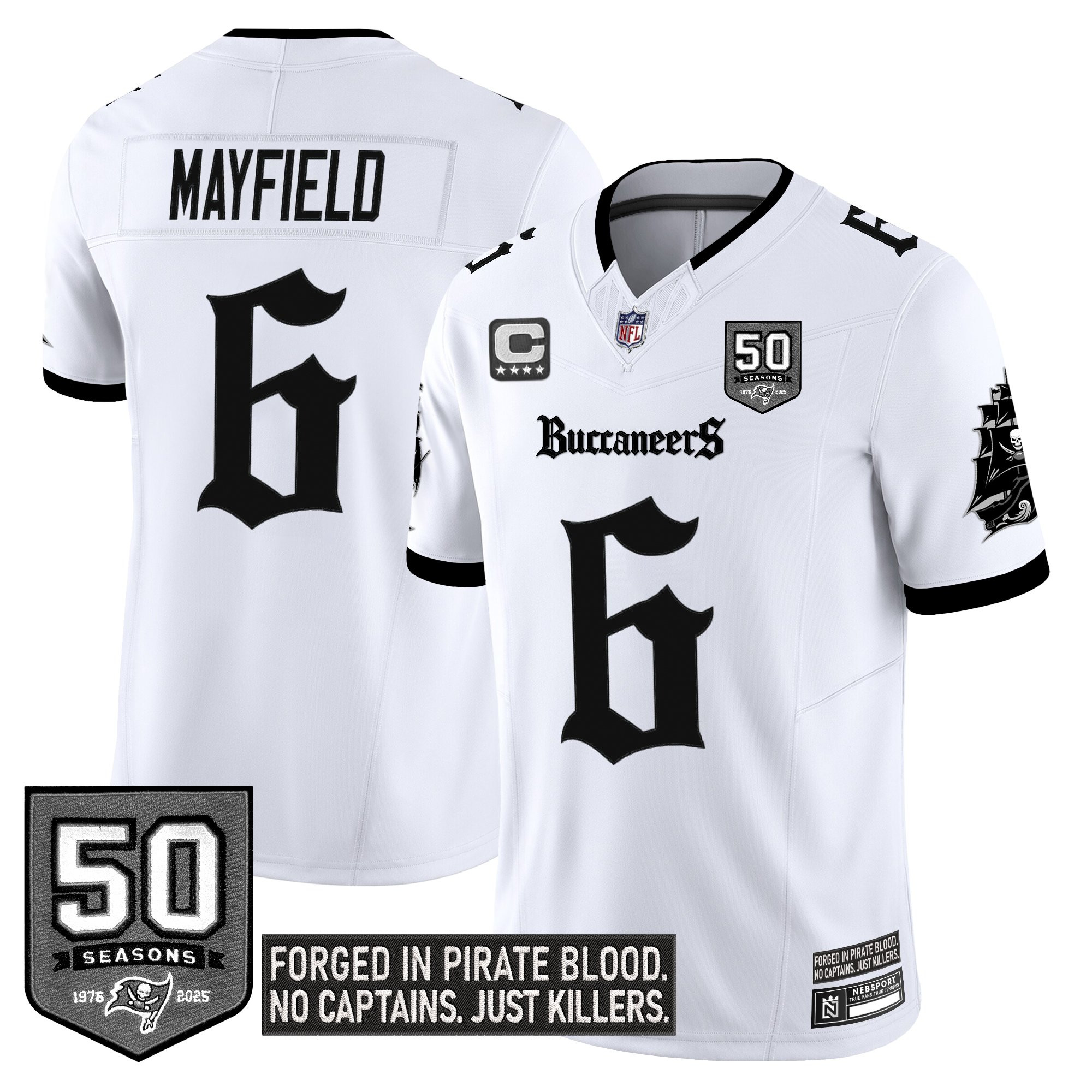 Baker Mayfield Men's Tampa Bay Buccaneers 'Gothic Pirate Shadows Edition' Limited White Jersey - All Stitched