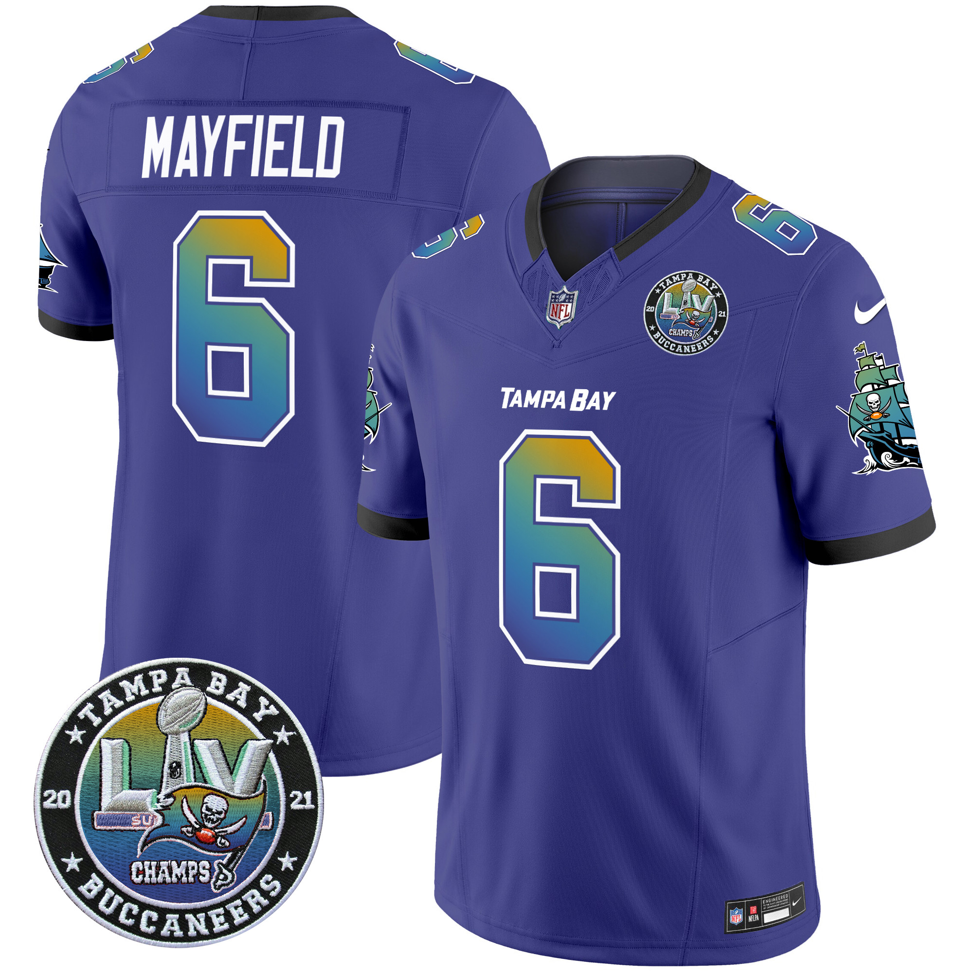 Baker Mayfield Men's Tampa Bay Buccaneers "Tampa City" Super Bowl LIV Patch Vapor Limited Purple Jersey - All Stitched