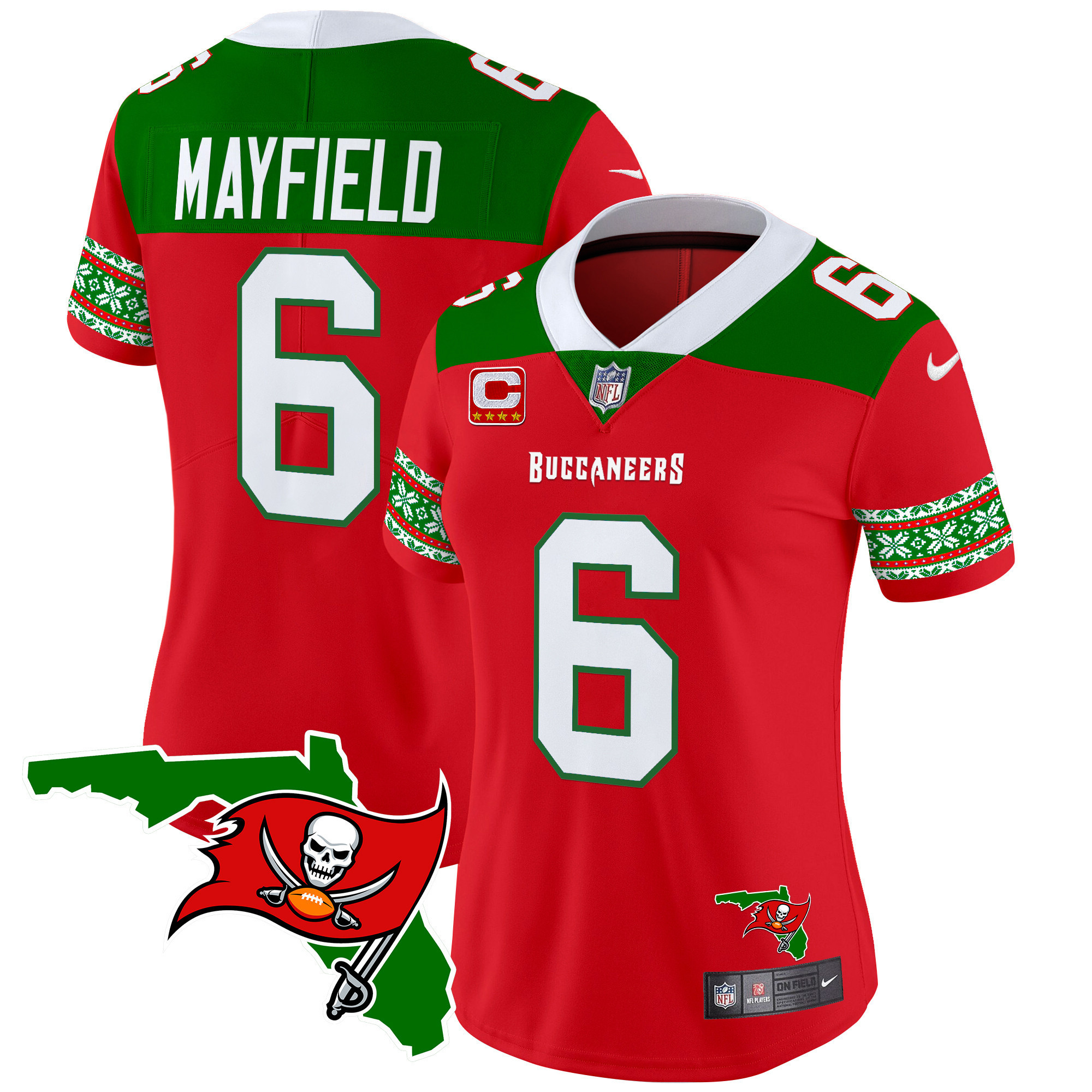 Baker Mayfield Women's Tampa Bay Buccaneers 2024 Christmas Vapor Limited Red Jersey - All Stitched