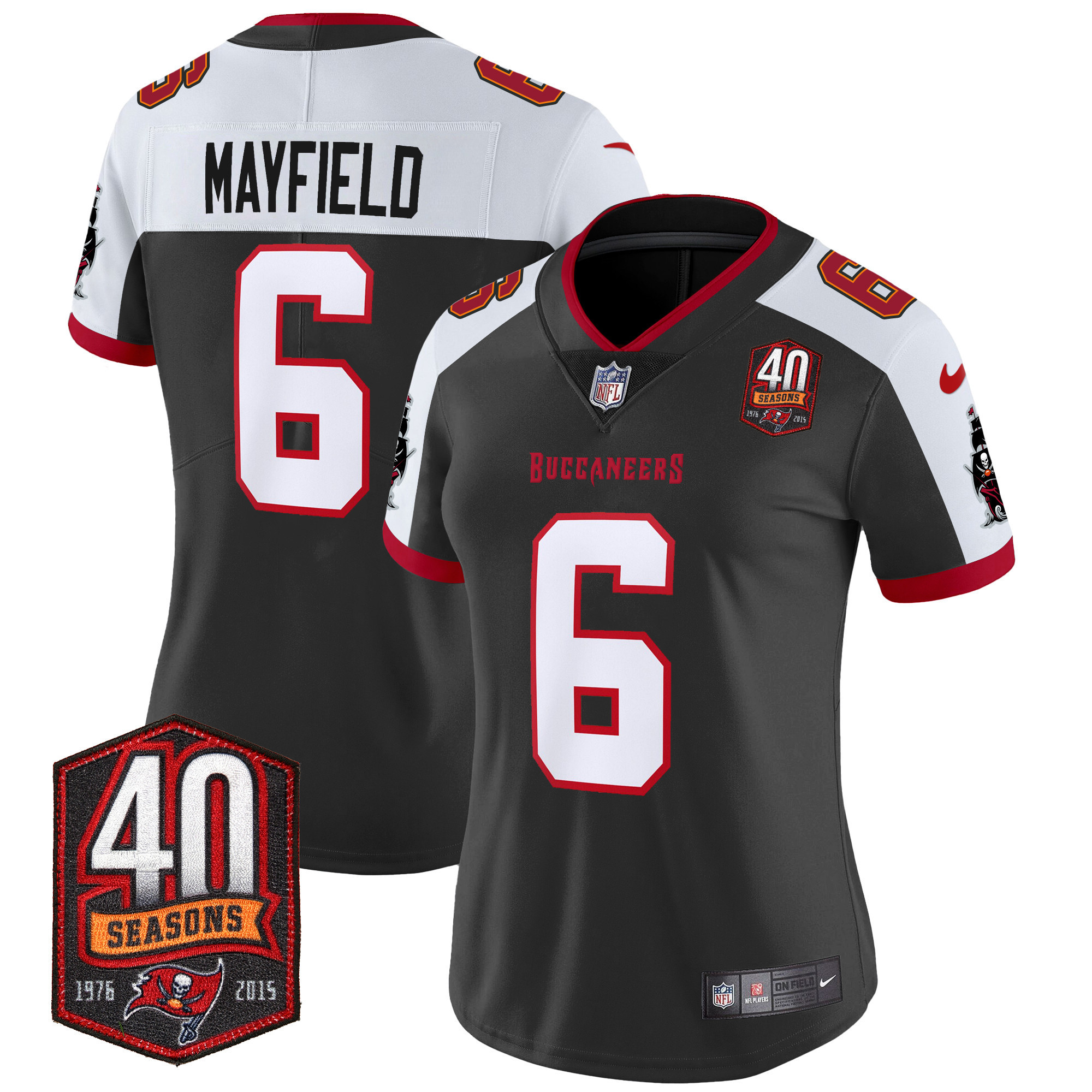 Baker Mayfield Women's Tampa Bay Buccaneers 40th Season Patch Vapor Limited Black Alternate Jersey - All Stitched