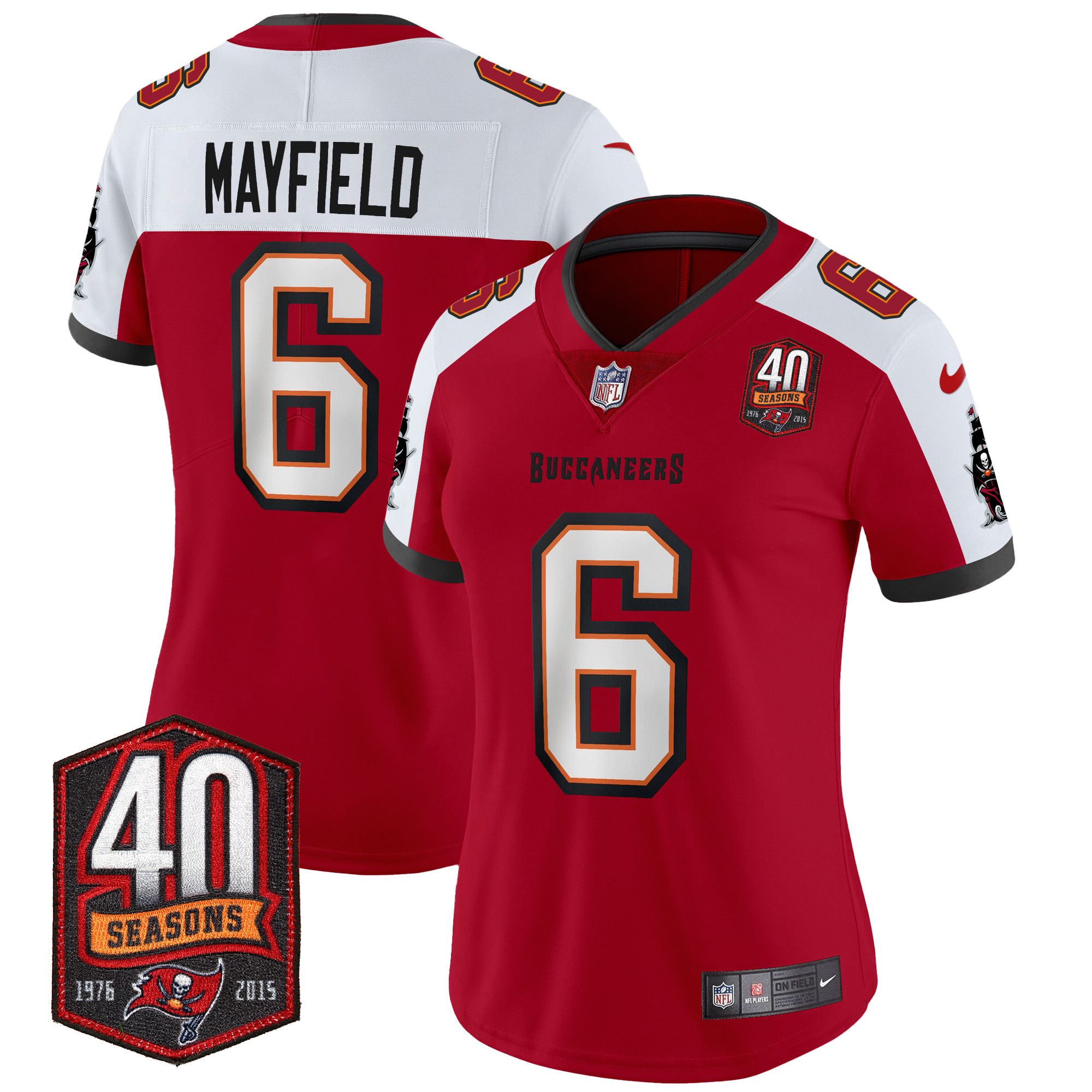 Baker Mayfield Women's Tampa Bay Buccaneers 40th Season Patch Vapor Limited Red Alternate Jersey - All Stitched