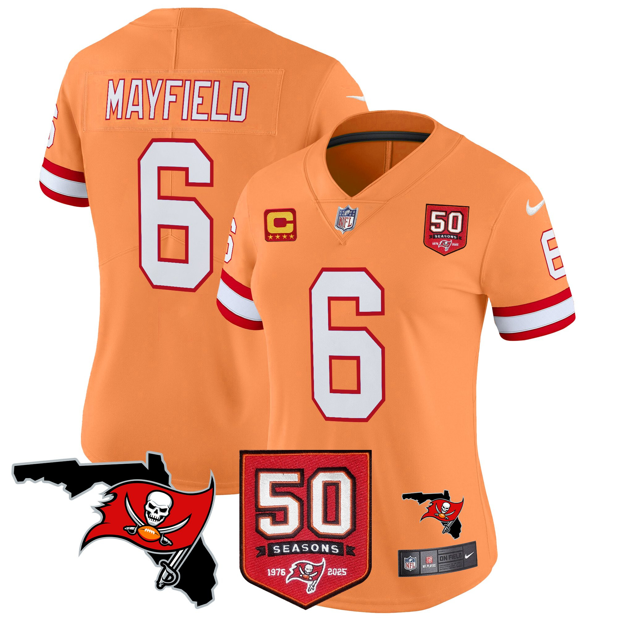 Baker Mayfield Women's Tampa Bay Buccaneers 50th Season Patch Vapor Limited Creamsicle Jersey - All Stitched