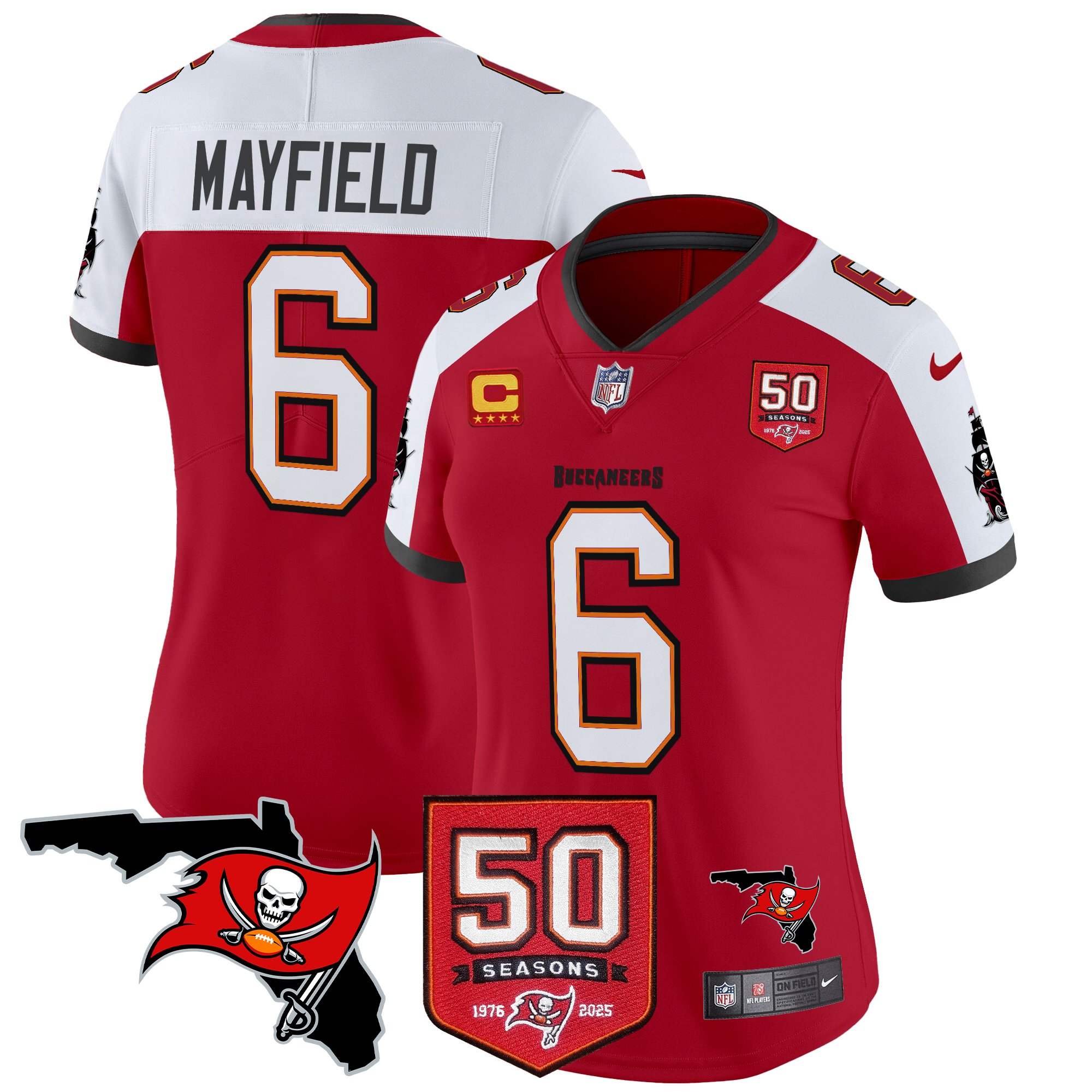 Baker Mayfield Women's Tampa Bay Buccaneers 50th Season Patch Vapor Limited Red Alternate Jersey - All Stitched