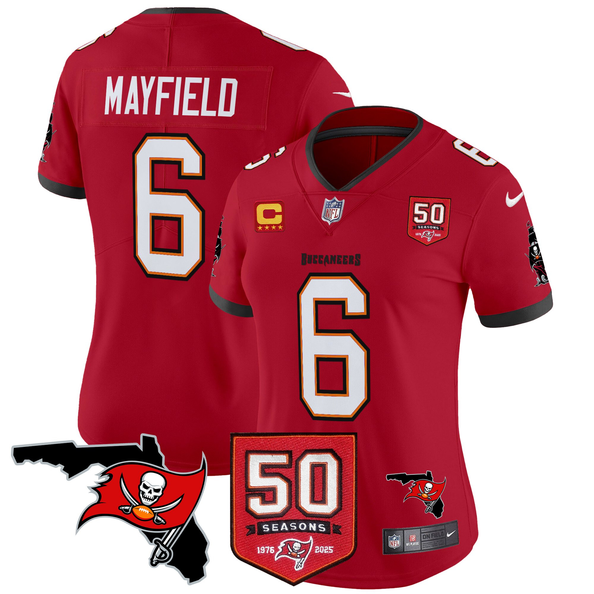 Baker Mayfield Women's Tampa Bay Buccaneers 50th Season Patch Vapor Limited Red Jersey - All Stitched