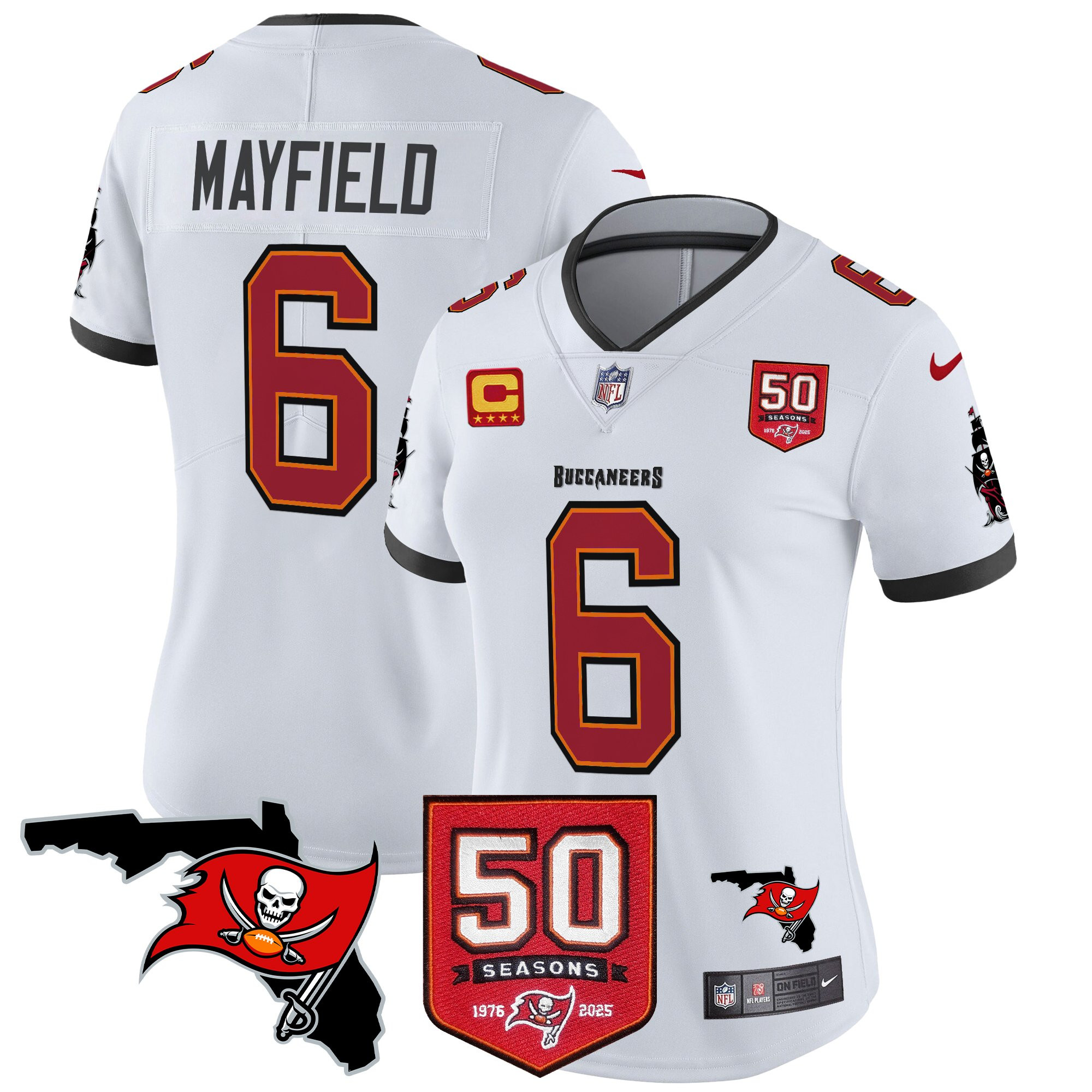 Baker Mayfield Women's Tampa Bay Buccaneers 50th Season Patch Vapor Limited White Jersey - All Stitched